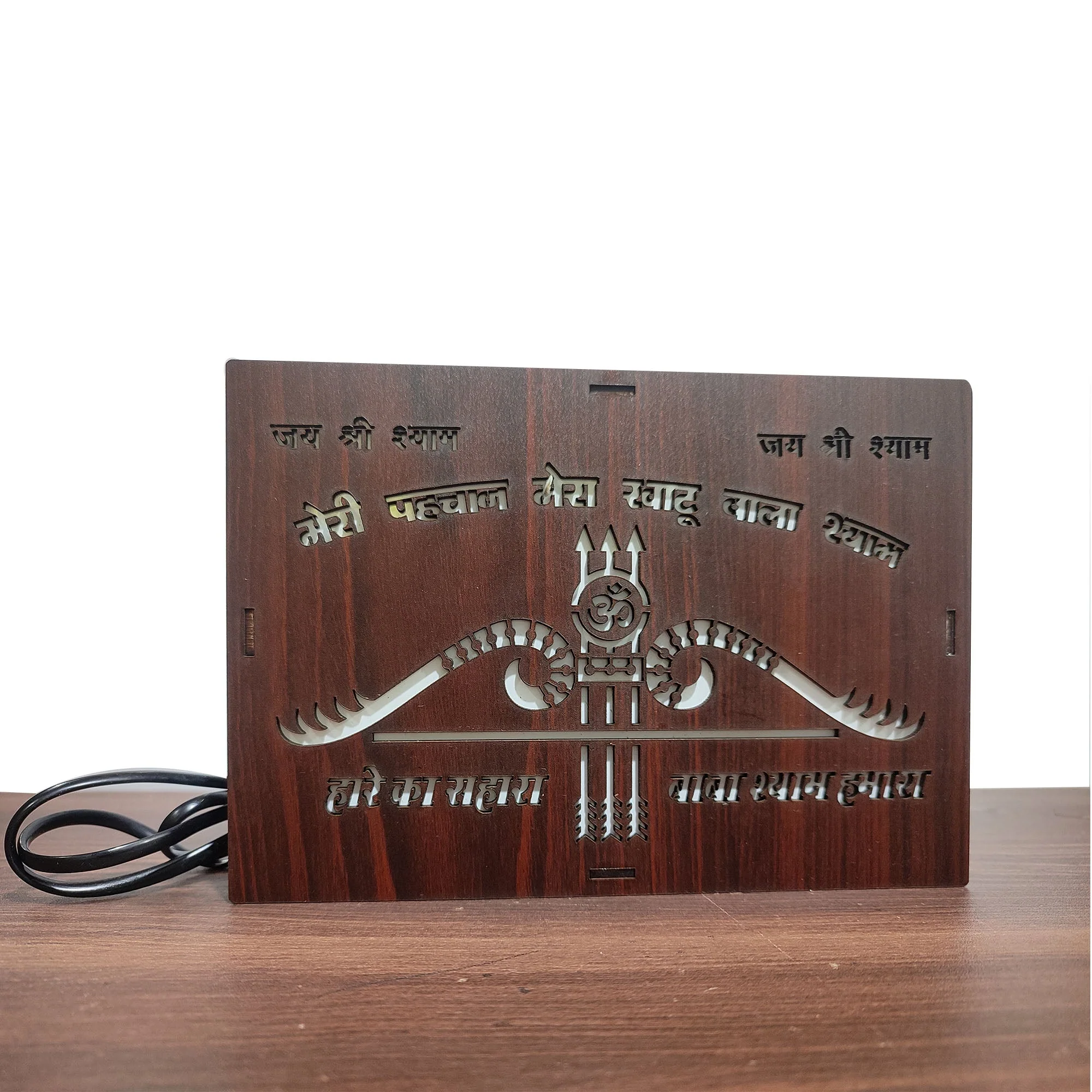 MDF Wood Art Work Led Frame Wooden Color with Laser Cut Finish (Led Khatu Shyam Frame) - Image 2