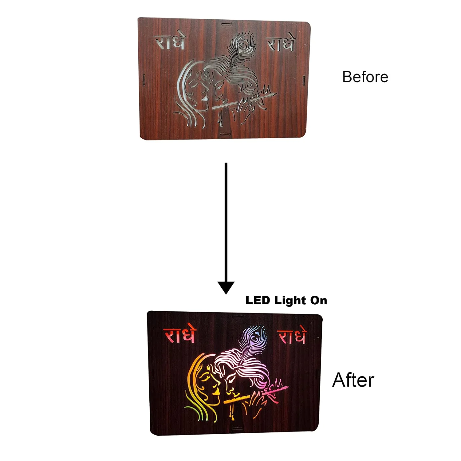 MDF Wood Art Work Led Frame Wooden Color with Laser Cut Finish (Led Radhe Krishna Frame) - Image 4