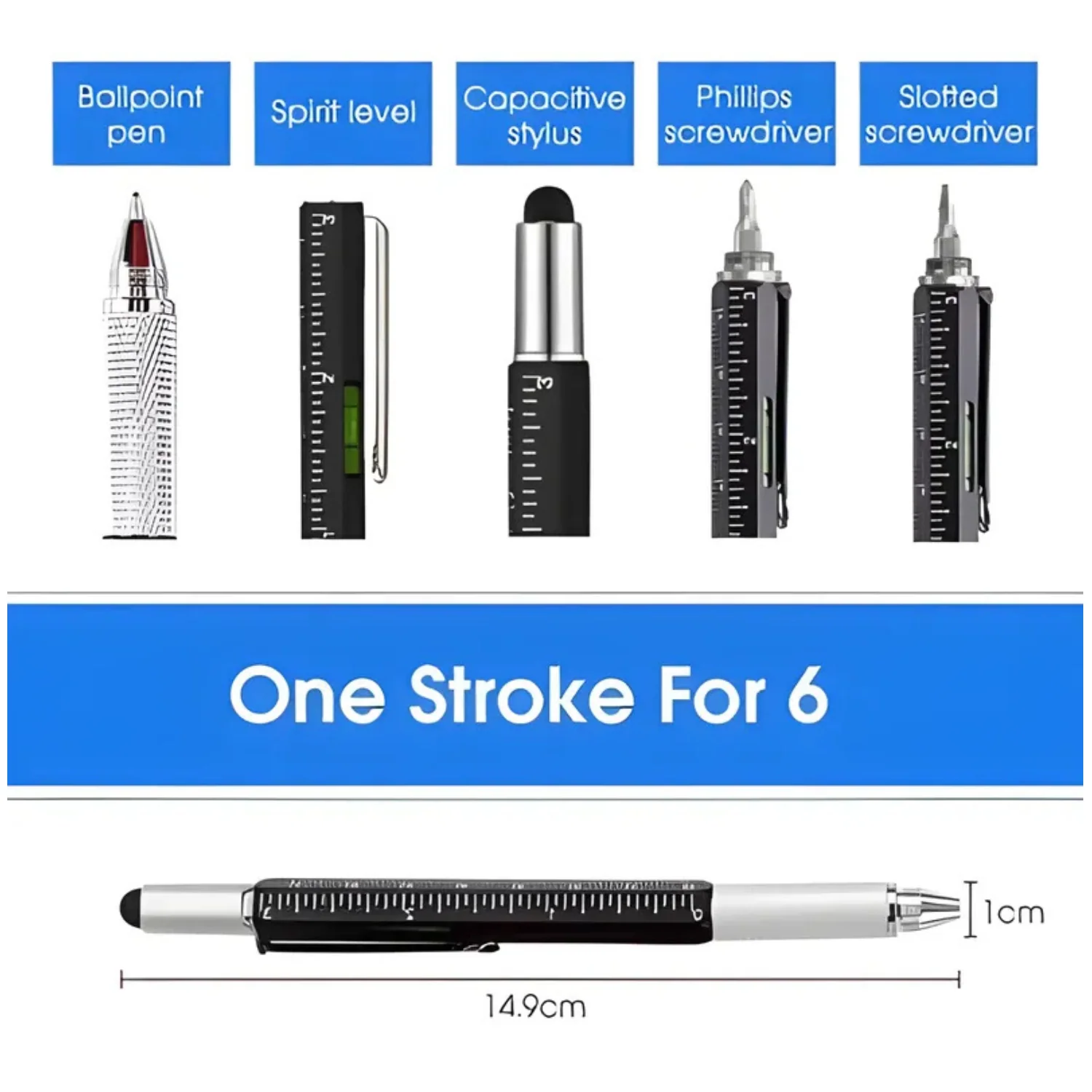 Mech: 5-in-1 Multifunction Tool Pen, Ballpoint Pen with Screwdriver, Touch Stylus, Ruler, Spirit Level & Multi-Tool Functions for Everyday Use & Gifting - Image 2