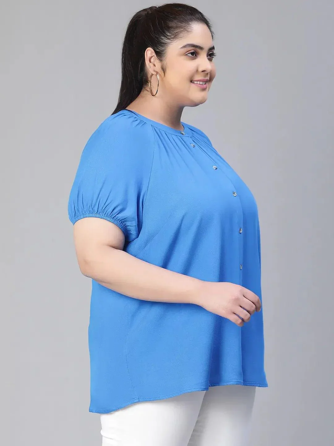 Meld Blue Solid Women Plus Size Shirt Loopy Top Today - Image 4