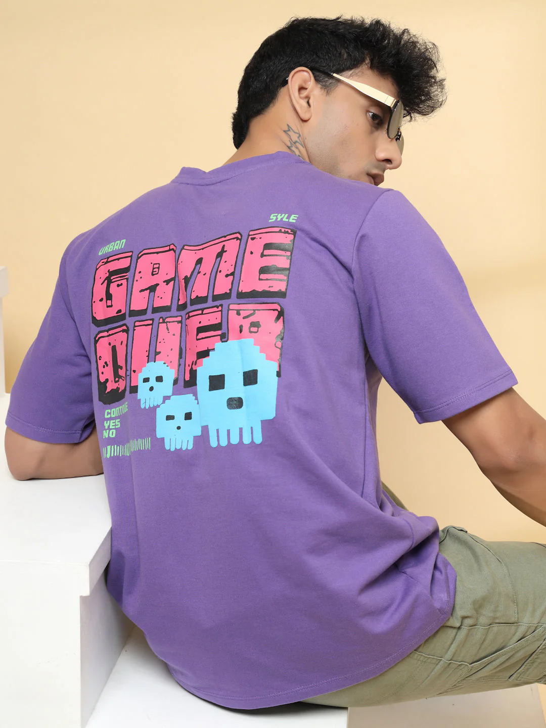 Men Game Over Purple Oversized Graphic T-shirt