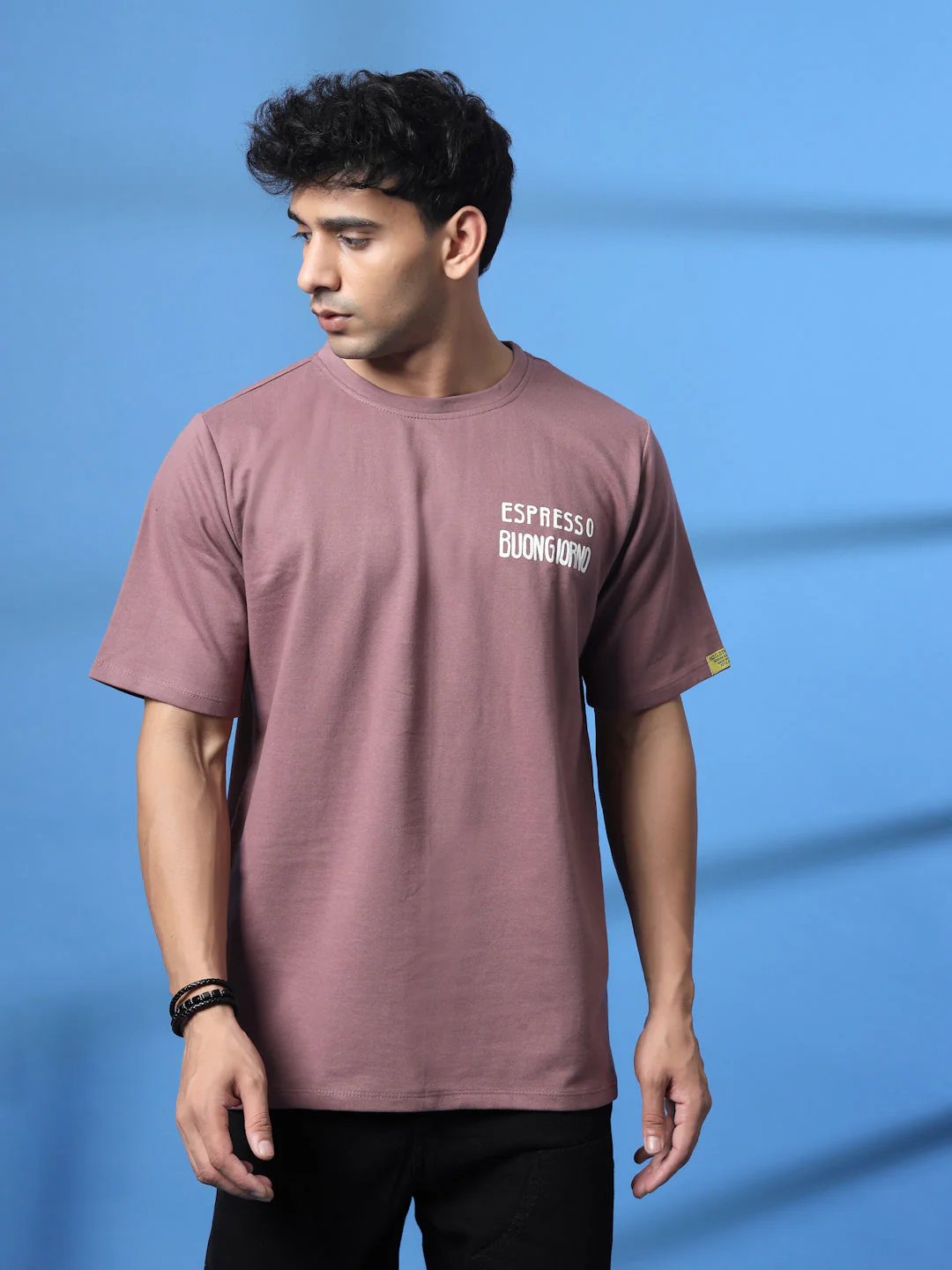 Men Mauve Typography Oversized T-shirt - Image 4