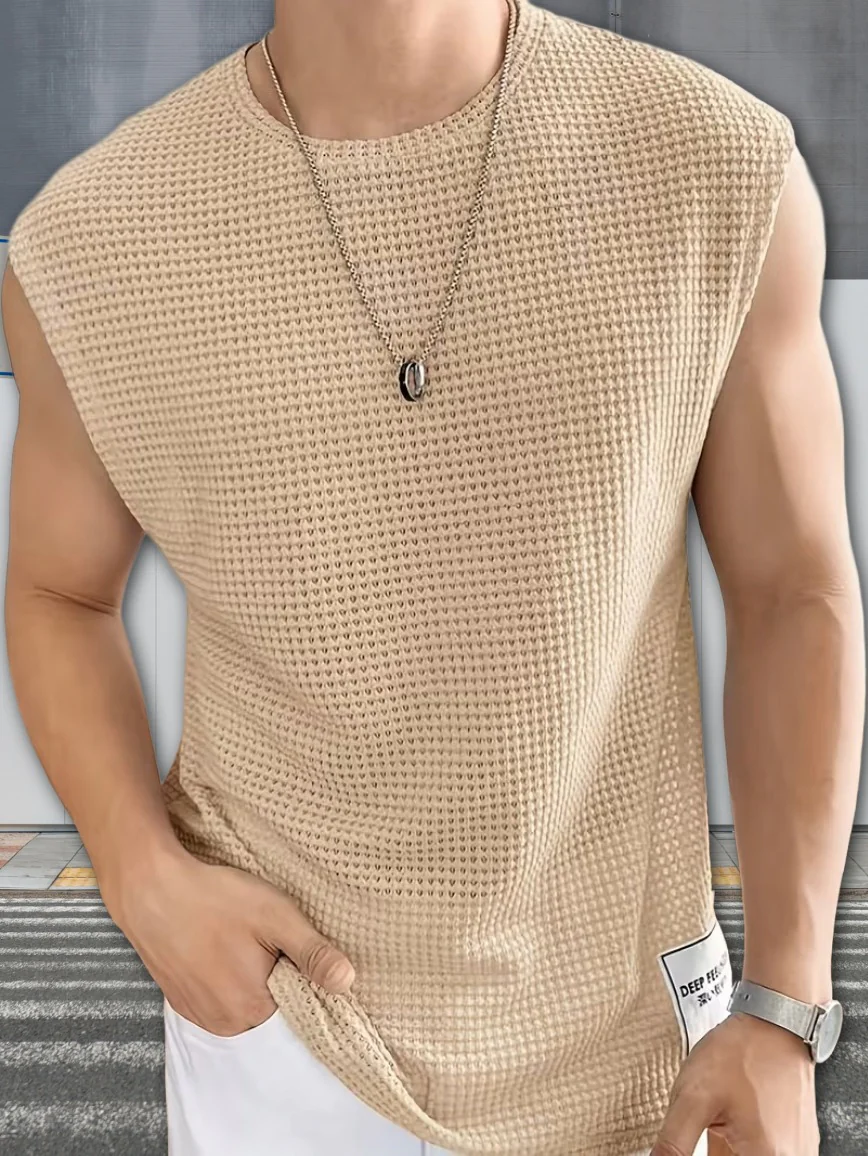 Men's Textured Sleeveless T-Shirt | Waffle Knit Casual Vest (Pack of 3) - Image 3