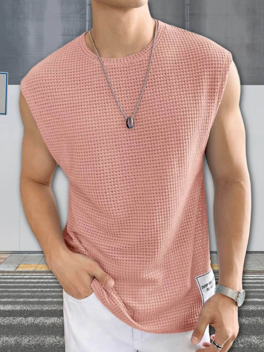 Men's Textured Sleeveless T-Shirt | Waffle Knit Casual Vest (Pack of 3) - Image 4