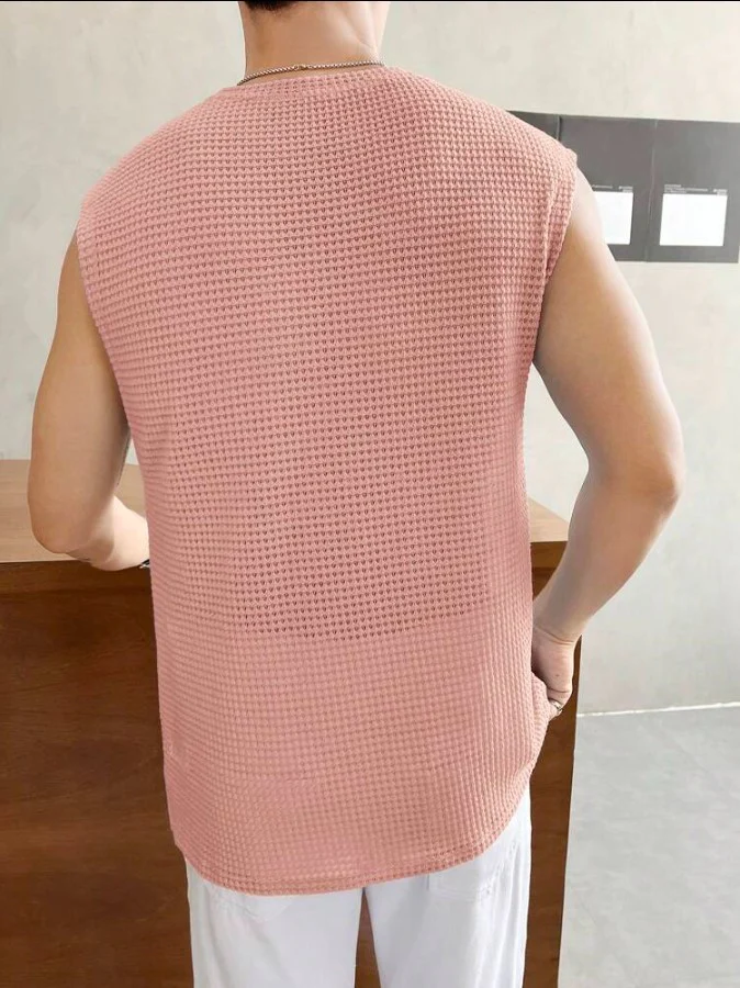 Men's Textured Sleeveless T-Shirt | Waffle Knit Casual Vest (Pack of 3) - Image 5