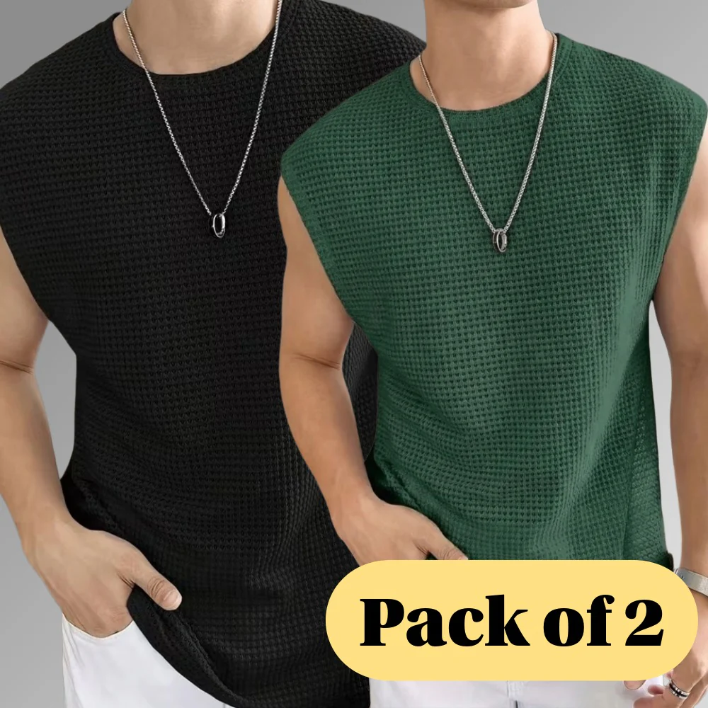 Men's Textured Sleeveless T-Shirt | Waffle Knit Casual Vest (Pack of 2)