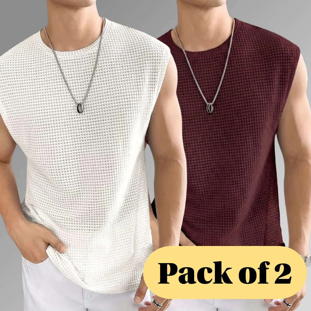 Men's Textured Sleeveless T-Shirt | Waffle Knit Casual Vest (Pack of 2)