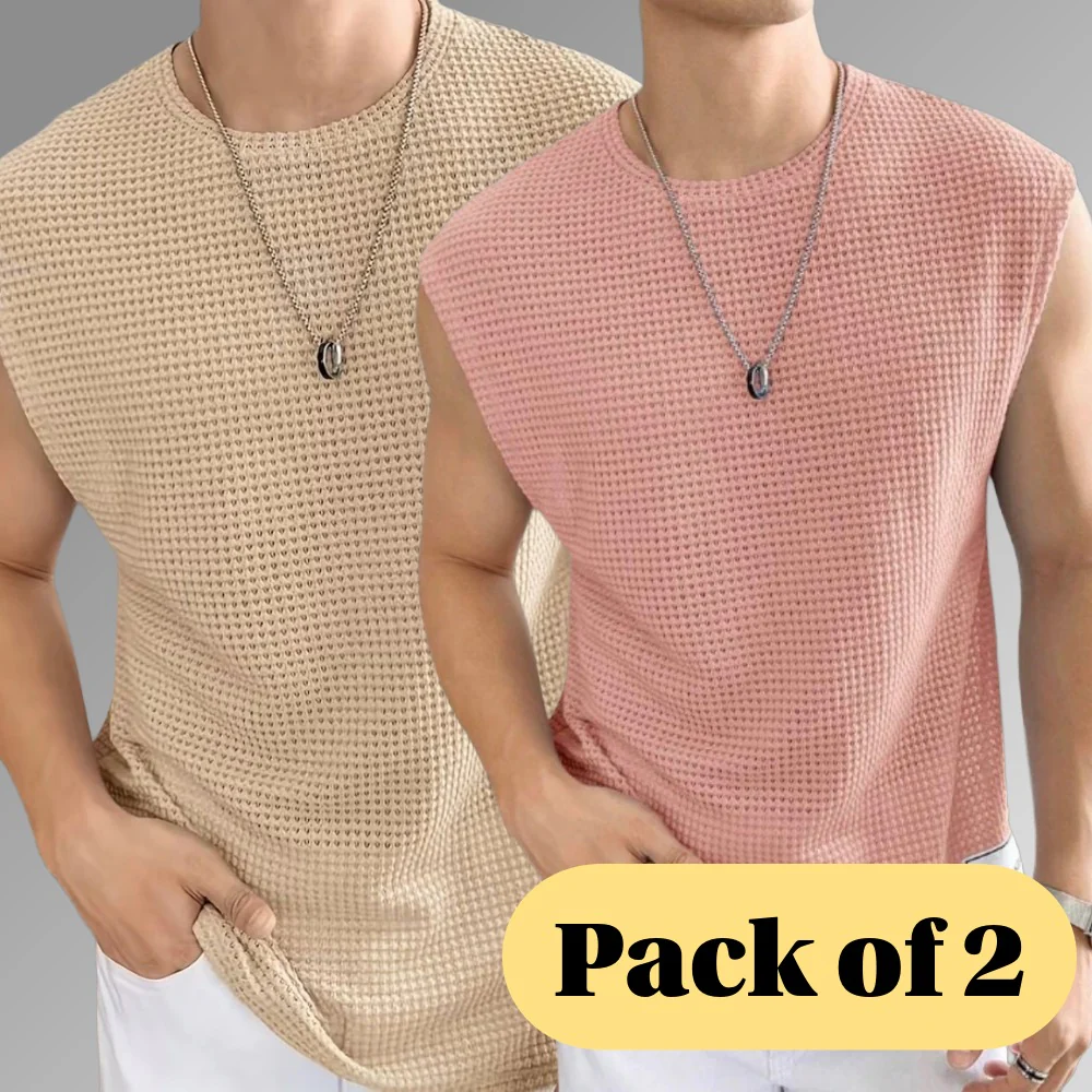 Men's Textured Sleeveless T-Shirt | Waffle Knit Casual Vest (Pack of 2)