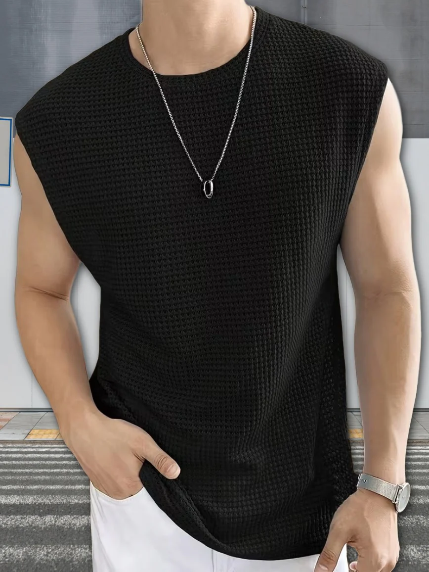 Men's Textured Sleeveless T-Shirt | Waffle Knit Casual Vest (Pack of 2) - Image 2