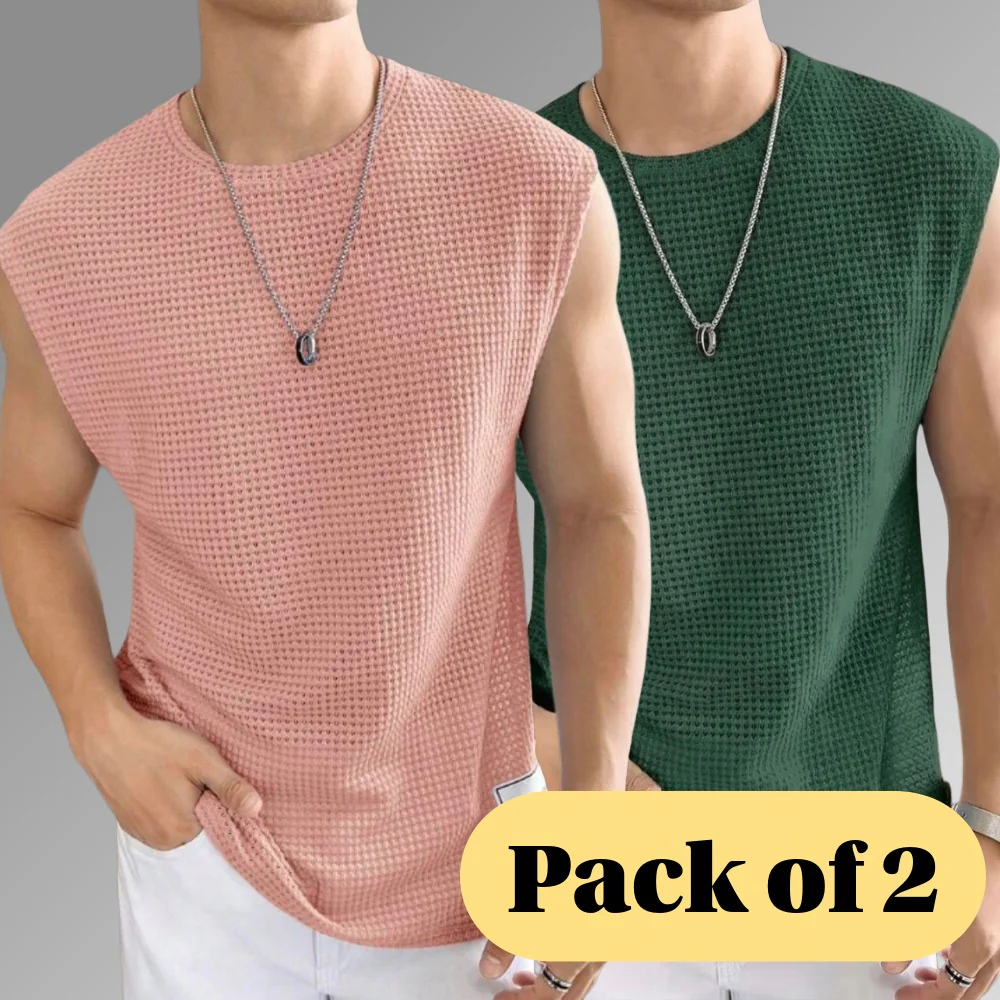 Men's Textured Sleeveless T-Shirt | Waffle Knit Casual Vest (Pack of 2)