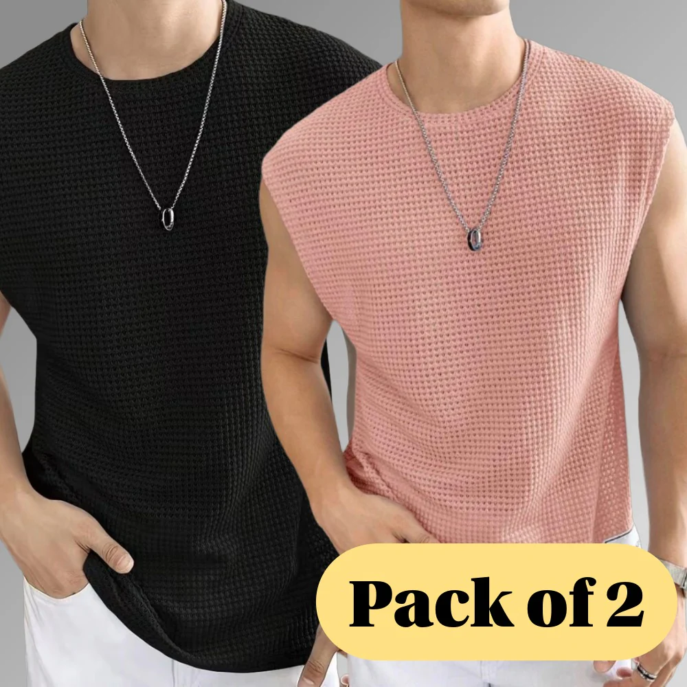 Men's Textured Sleeveless T-Shirt | Waffle Knit Casual Vest (Pack of 2)