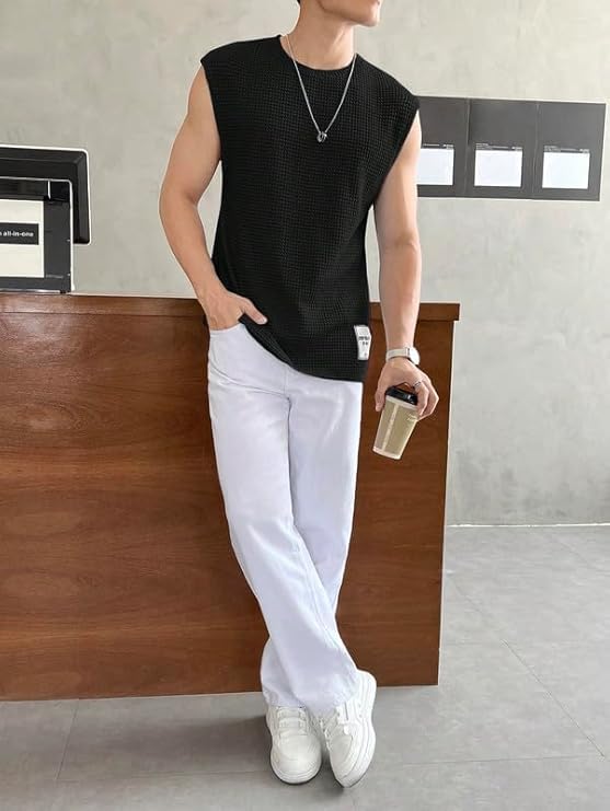 Men's Textured Sleeveless T-Shirt | Waffle Knit Casual Vest (Pack of 3) - Image 5