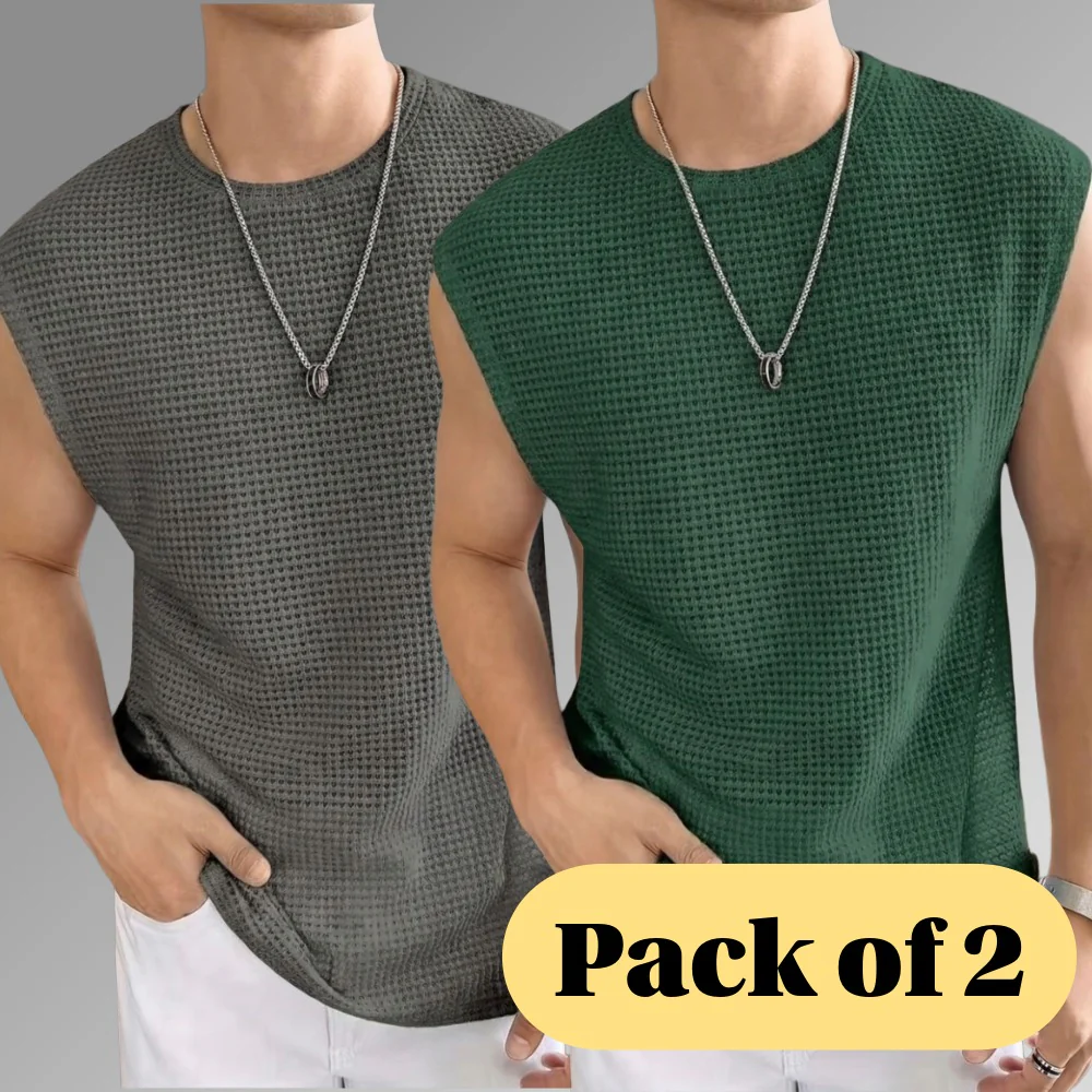 Men's Textured Sleeveless T-Shirt | Waffle Knit Casual Vest (Pack of 2)