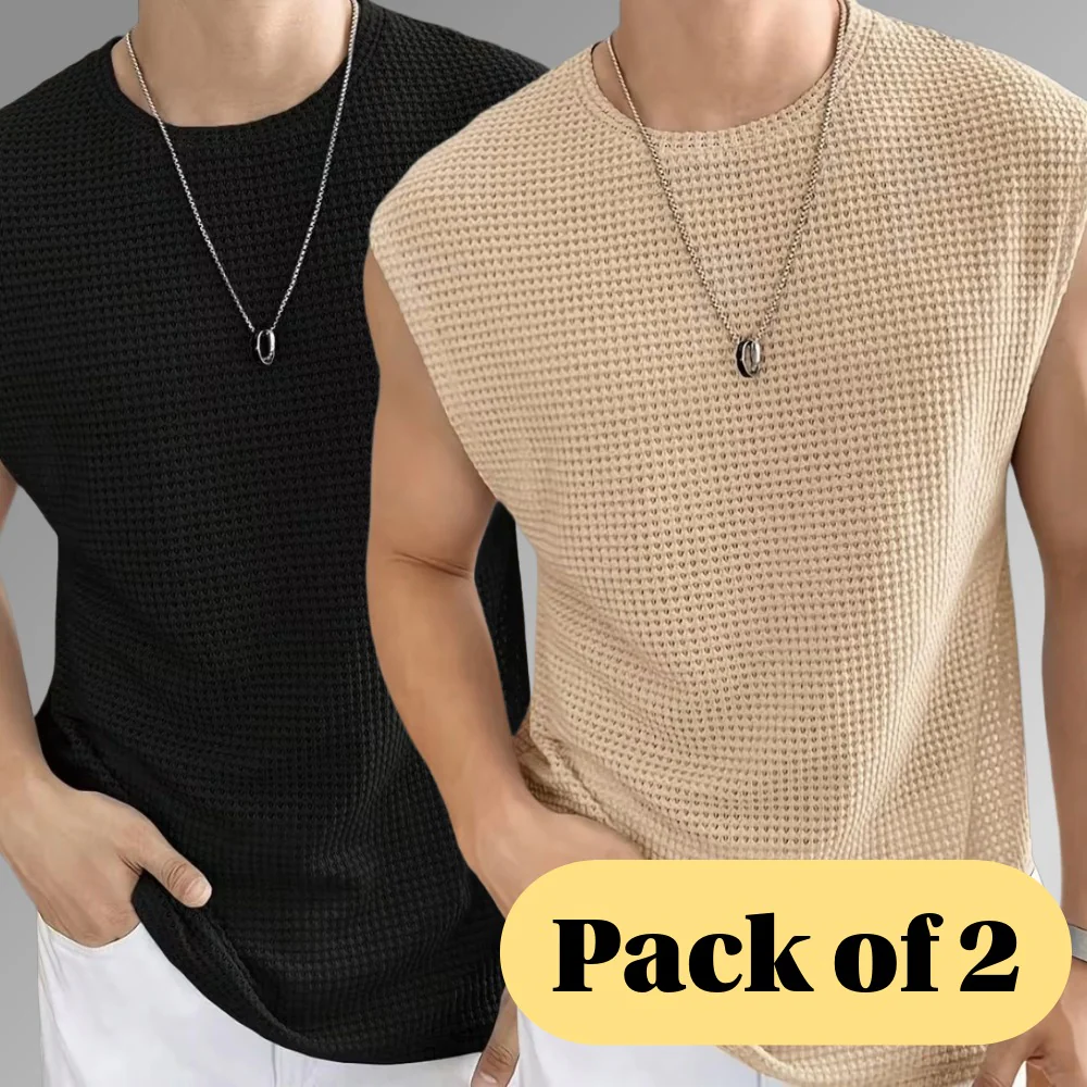 Men's Textured Sleeveless T-Shirt | Waffle Knit Casual Vest (Pack of 2)