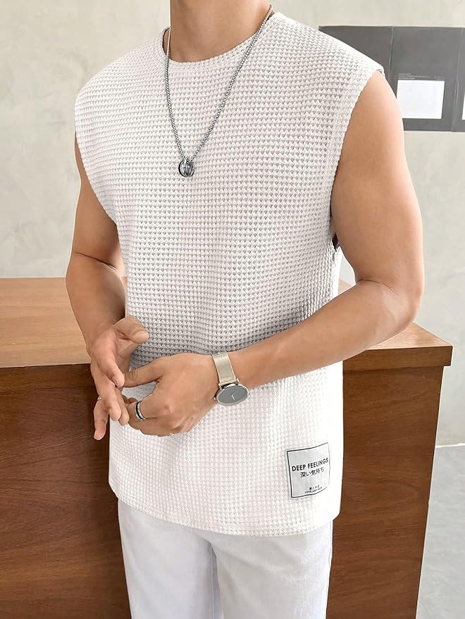 Men's Textured Sleeveless T-Shirt | Waffle Knit Casual Vest (Pack of 3) - Image 5