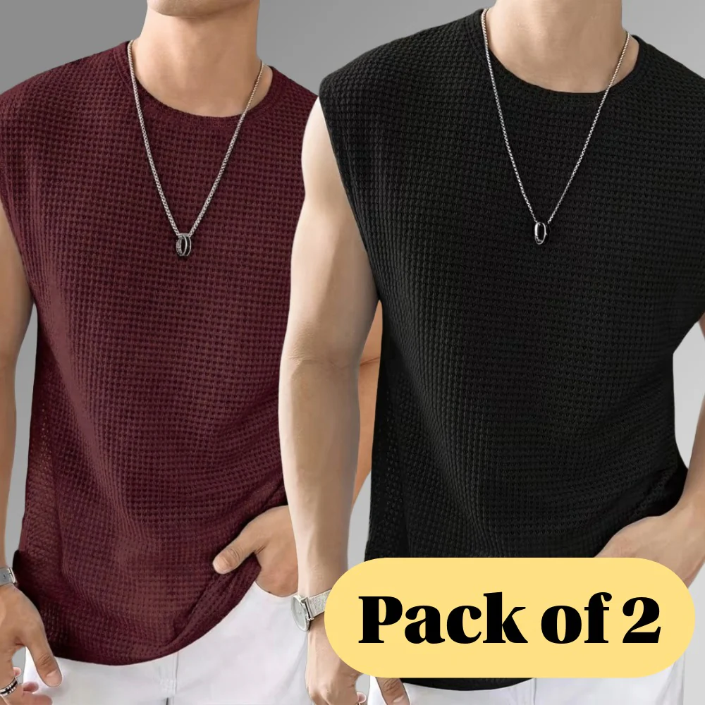 Men's Textured Sleeveless T-Shirt | Waffle Knit Casual Vest (Pack of 2)
