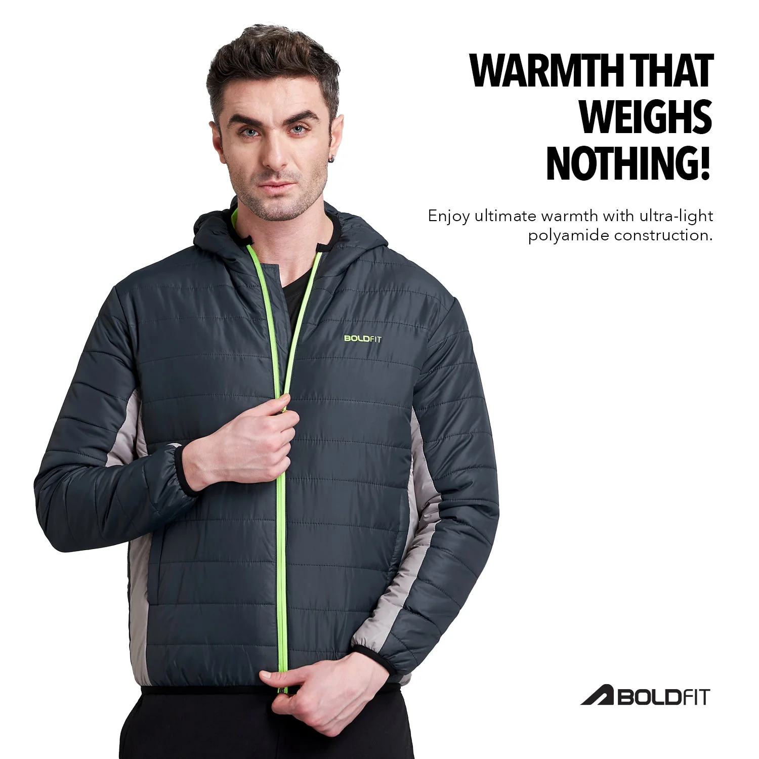 Mens Quilted Hooded Bomber Jacket - Navy - Image 4