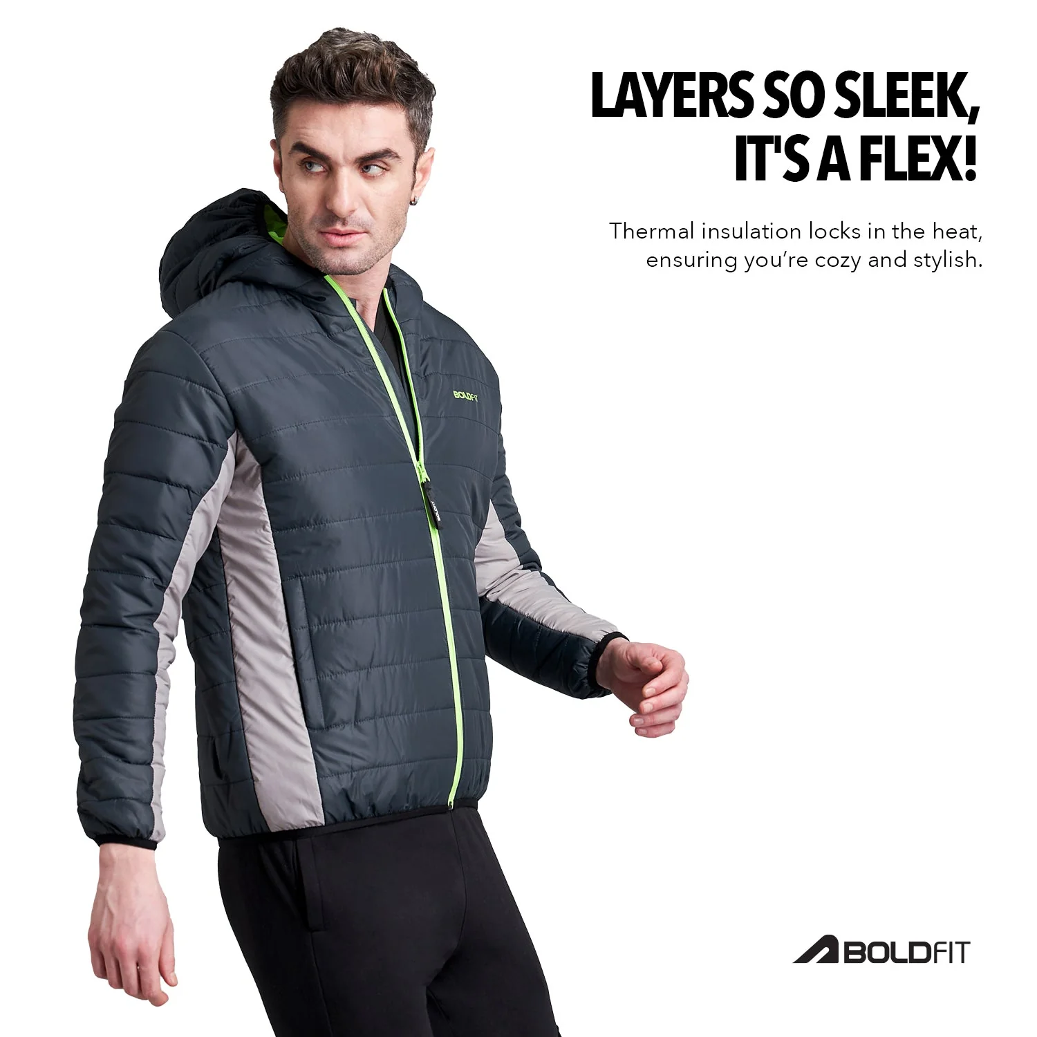 Mens Quilted Hooded Bomber Jacket - Navy - Image 5