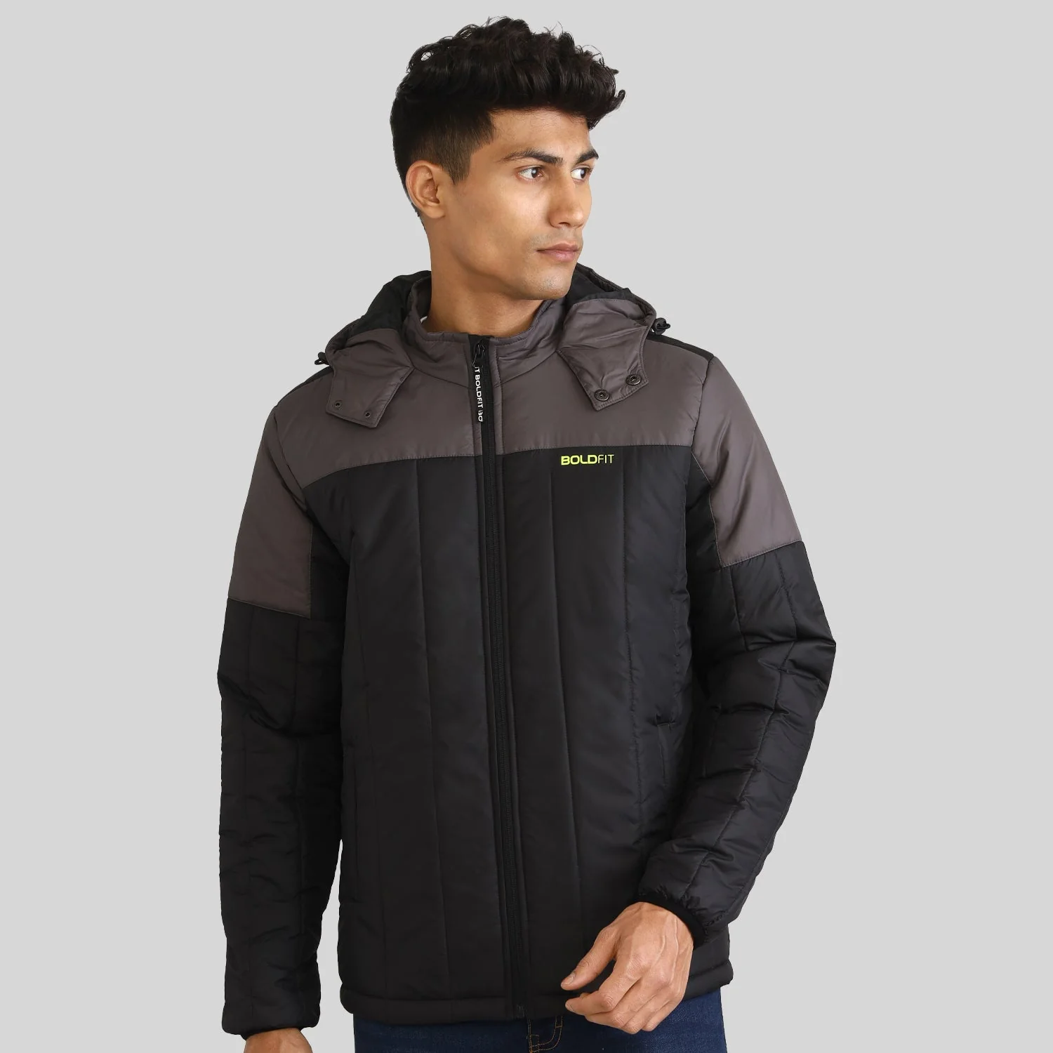 Mens Winter Bomber Jacket - Black/Grey - Image 33