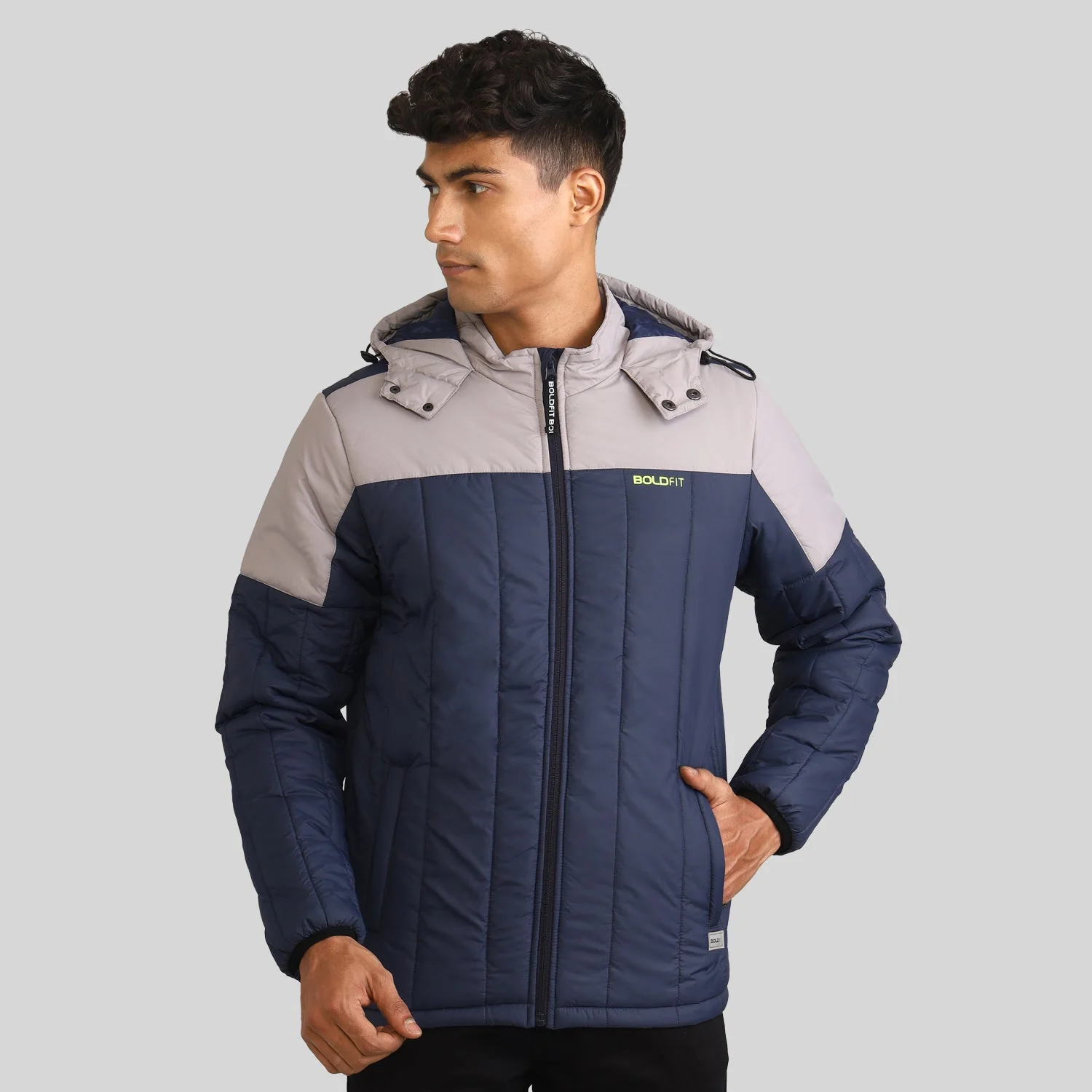 Mens Winter Bomber Jacket - Blue/Grey - Image 14