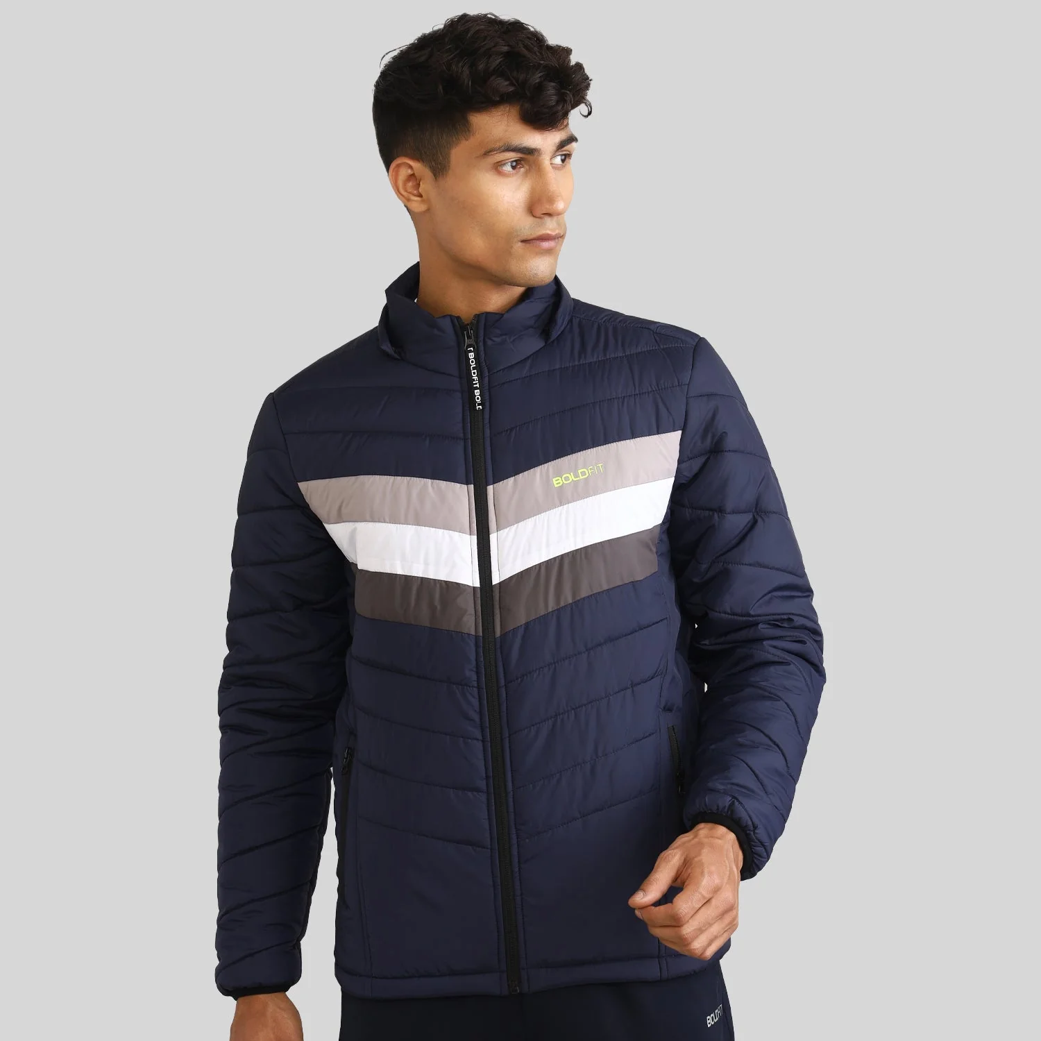 Mens Winter Bomber Jacket with Detachable Cap - Blue/White - Image 34