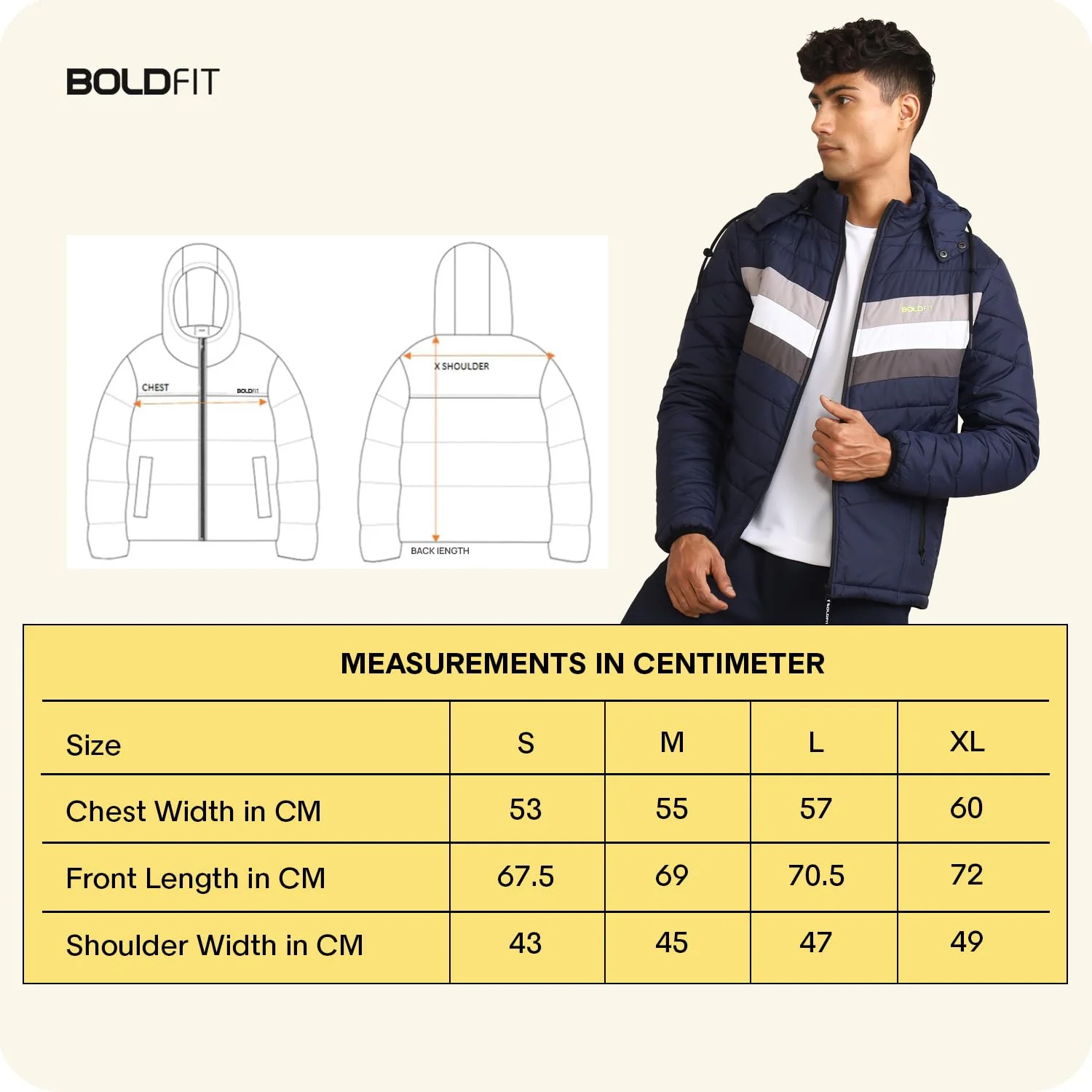 Mens Winter Bomber Jacket with Detachable Cap - Blue/White - Image 4
