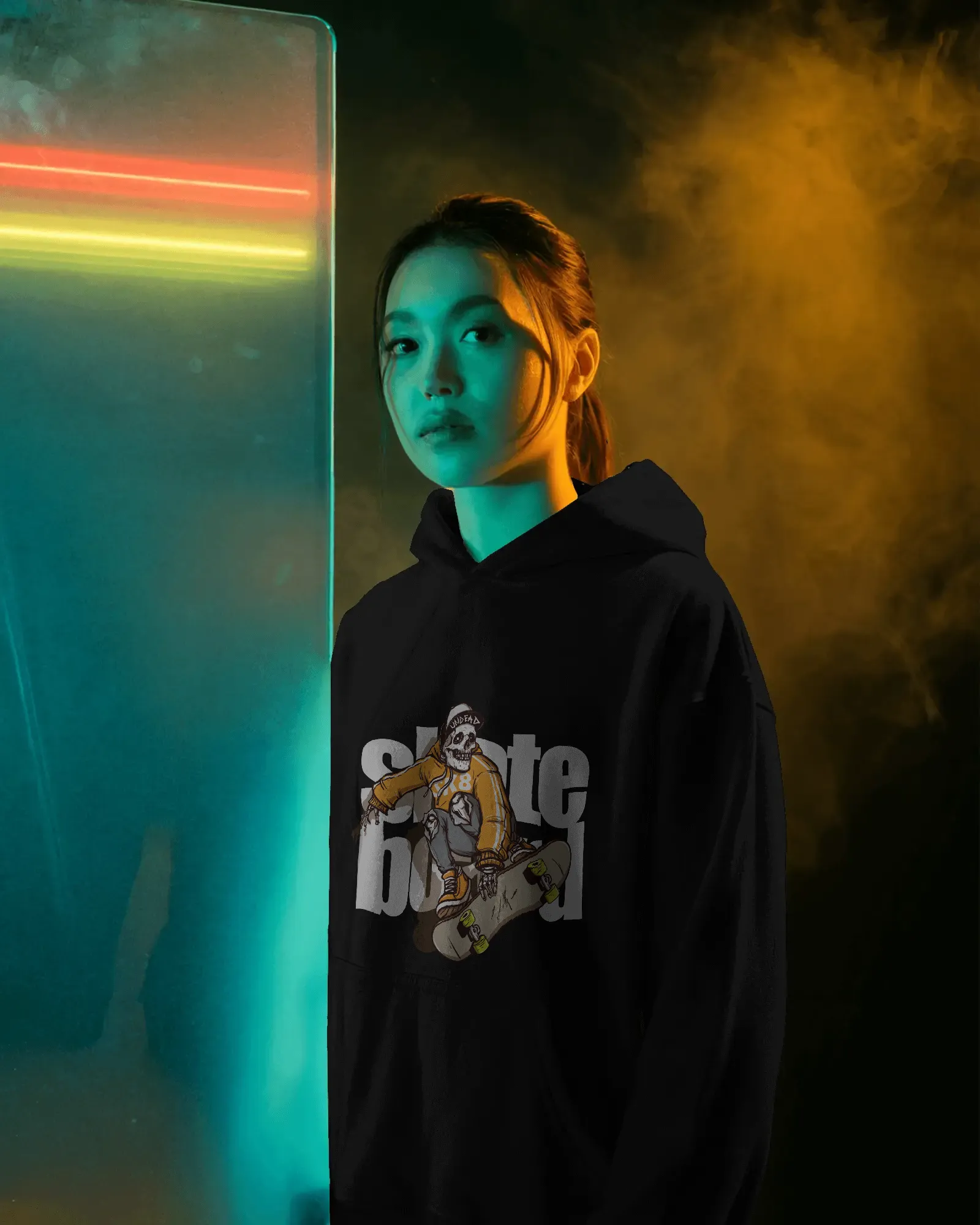 Mercury X “Skull Skateboard” 300 GSM Premium Fleece Hoodie – High-Impact Urban Streetwear Module - Image 4