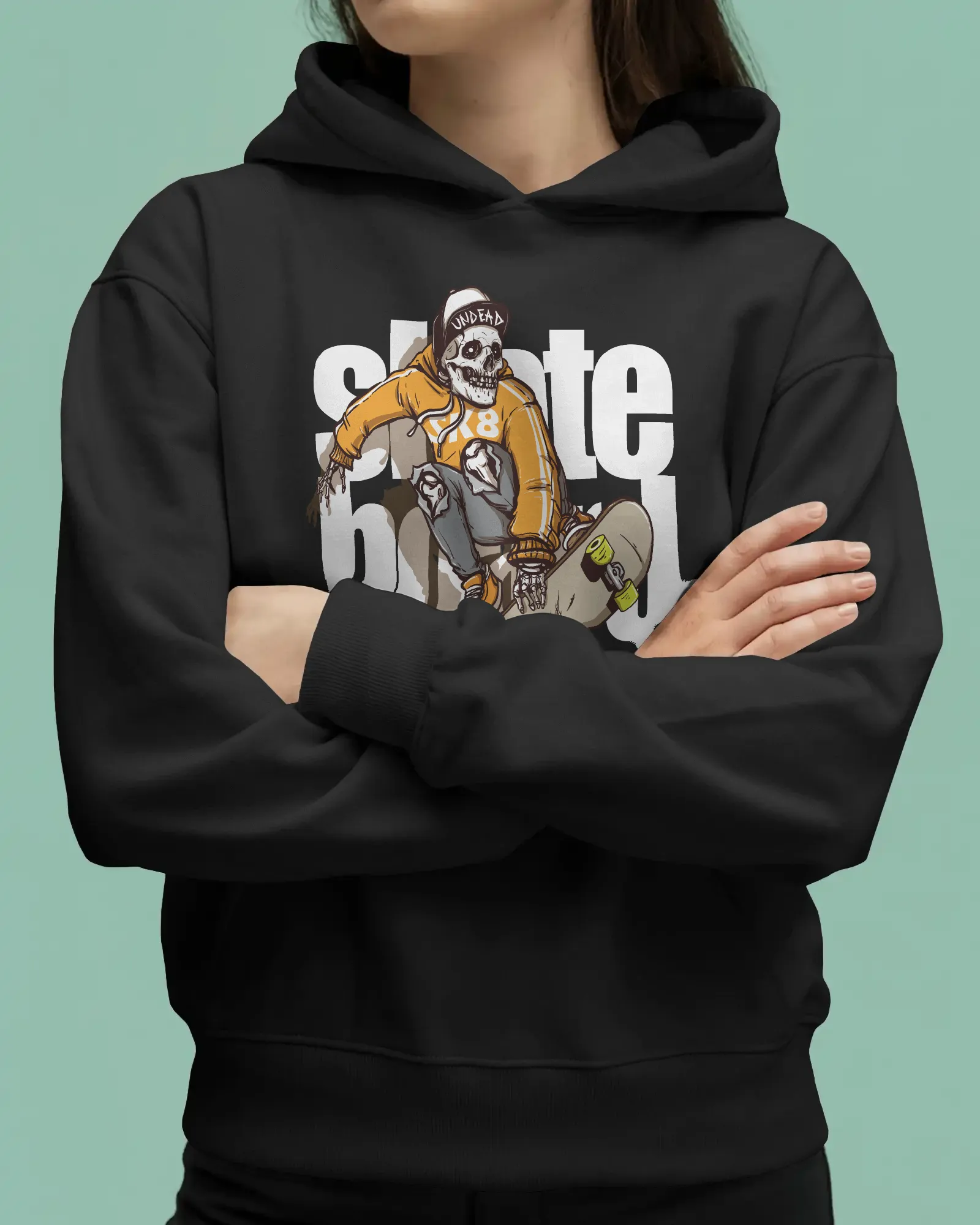 Mercury X “Skull Skateboard” 300 GSM Premium Fleece Hoodie – High-Impact Urban Streetwear Module - Image 5