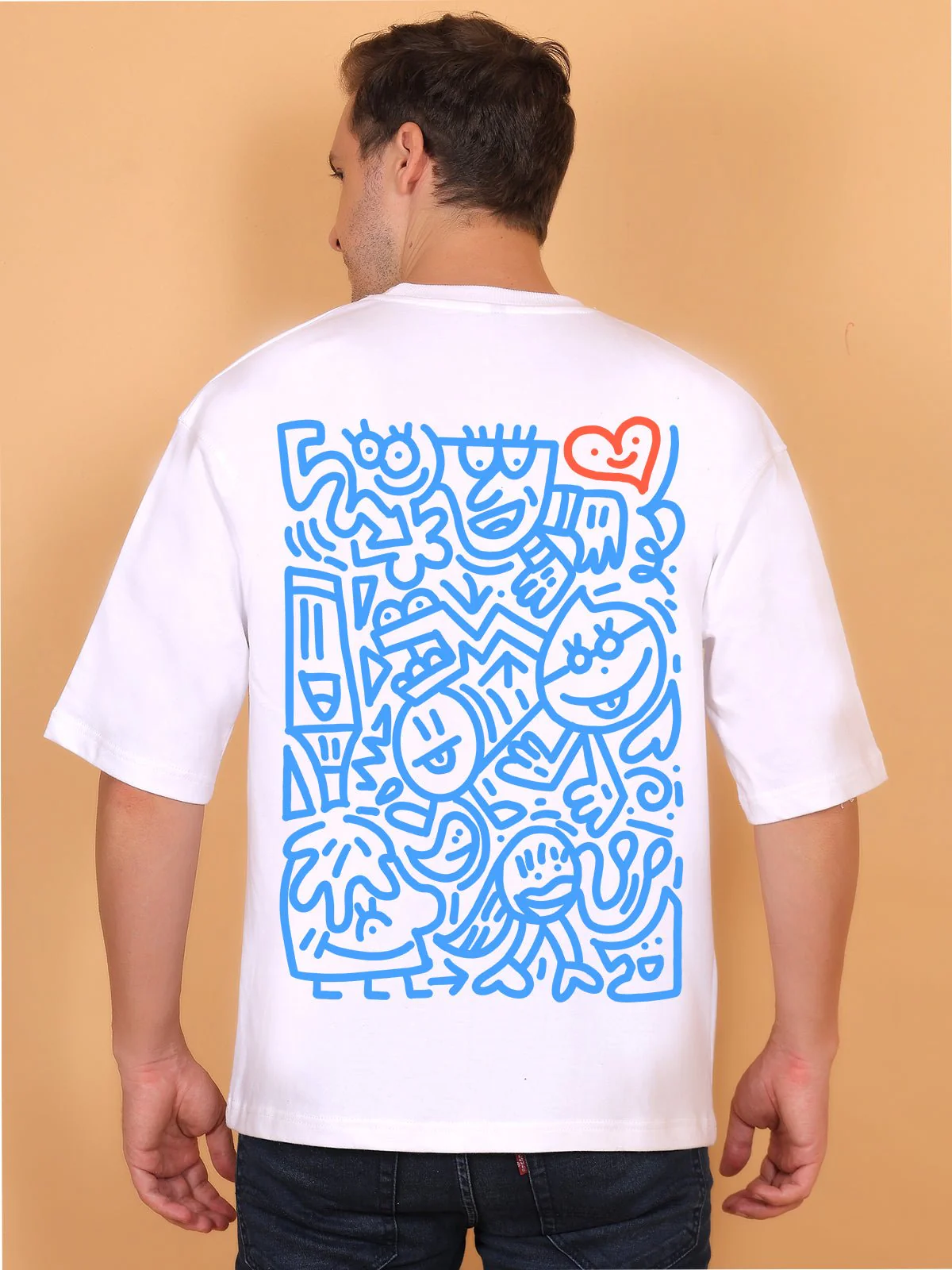 Message Doodle White Oversize T-Shirt - Image 5