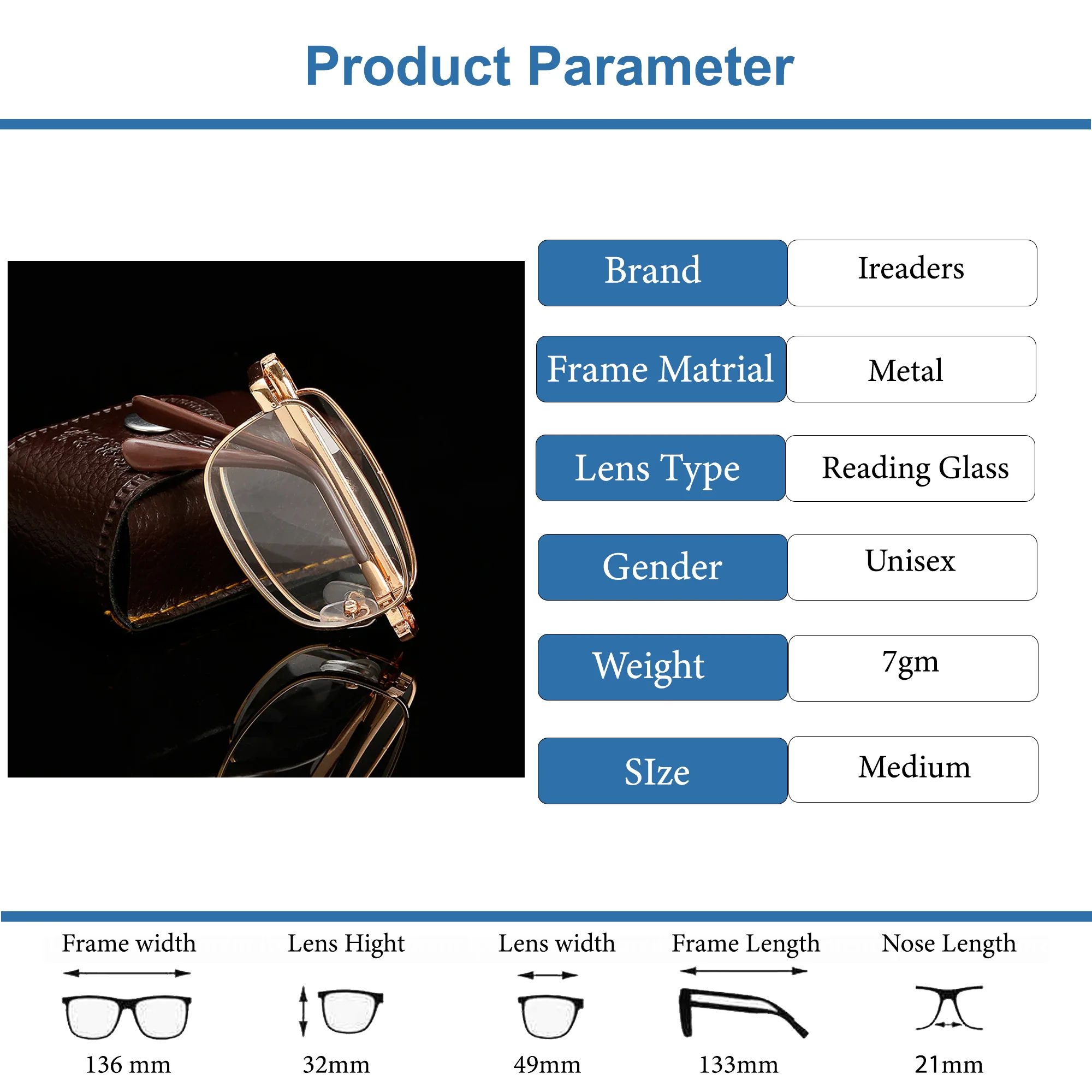 Metal Golden Foldable Adaptive One Power Reading Glasses (3MGFRG3) - Image 12