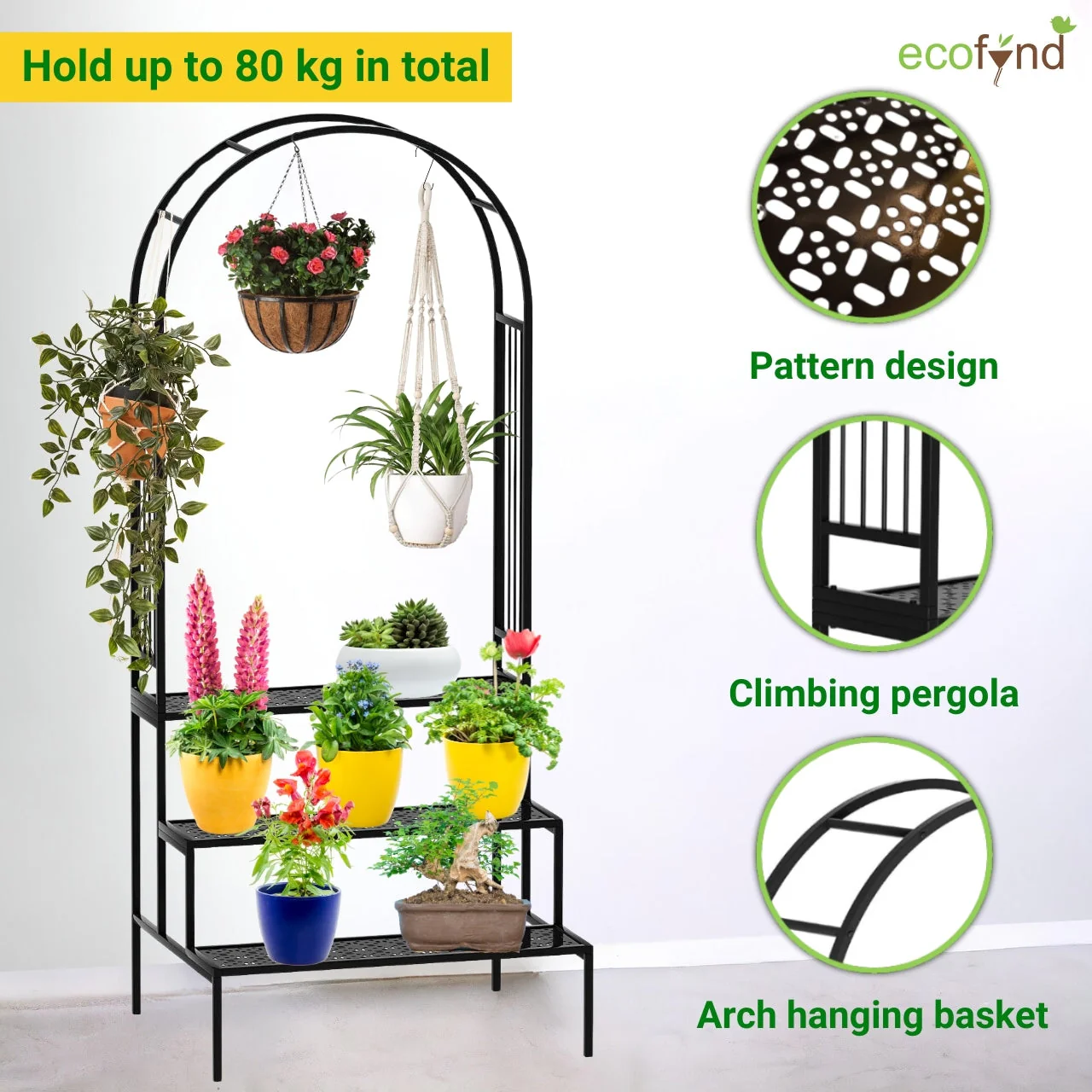 Metal Plant Stand with Arch Trellis | 3-Tier Ladder Design for Potted & Hanging Plants | Ecofynd - Image 5