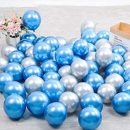 Metallic Shining Latex Balloons Silver & Blue Color(Pack of 50) - Image 2