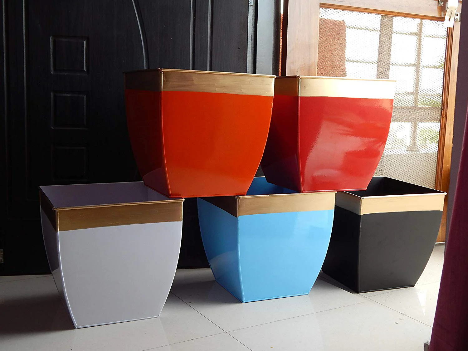 Midland 12” Multicolor Metal Planter Set of 5 - Image 4
