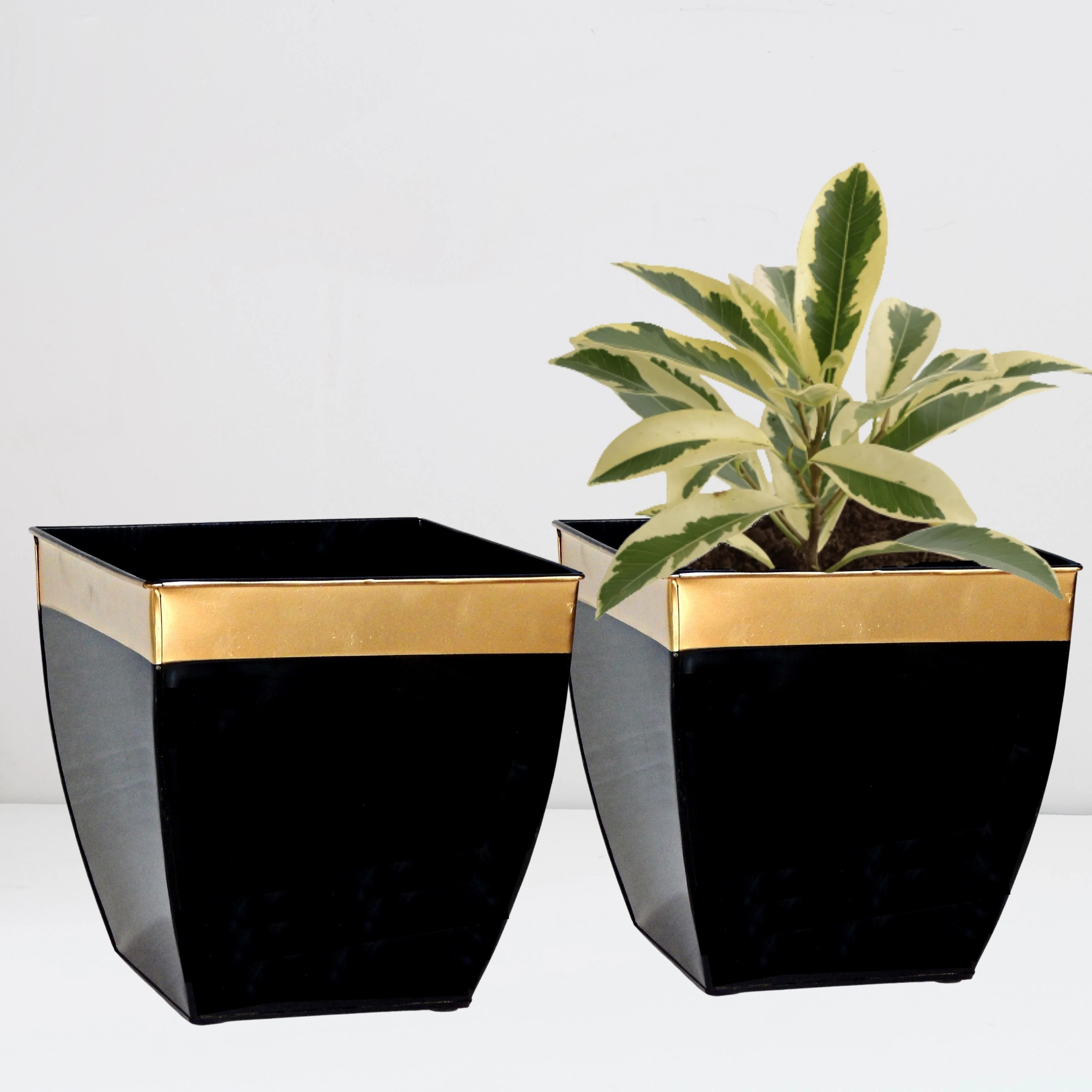 Midland 8” Metal Planter – Tapered Square | Black