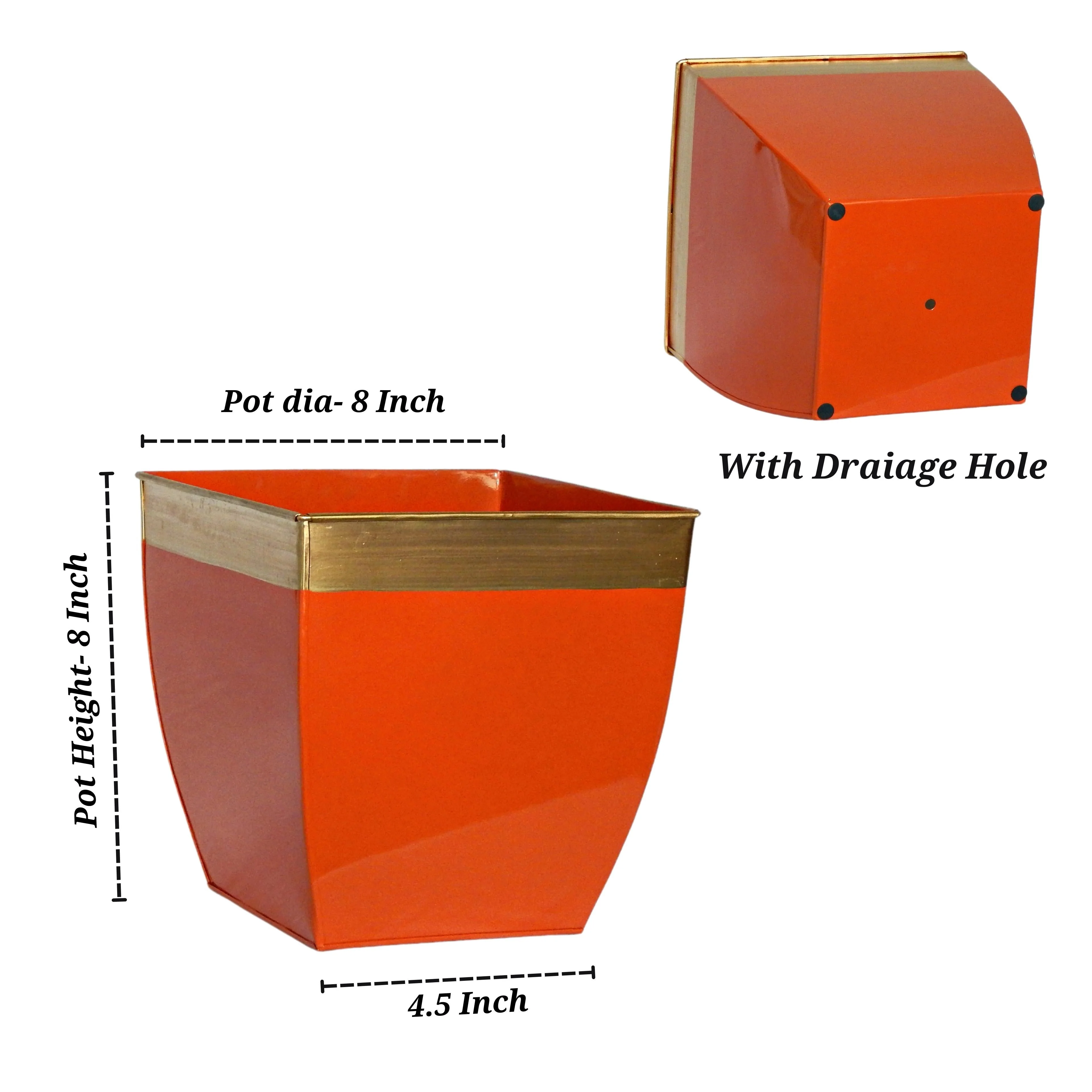 Midland 8” Metal Planter – Tapered Square | Orange - Image 3