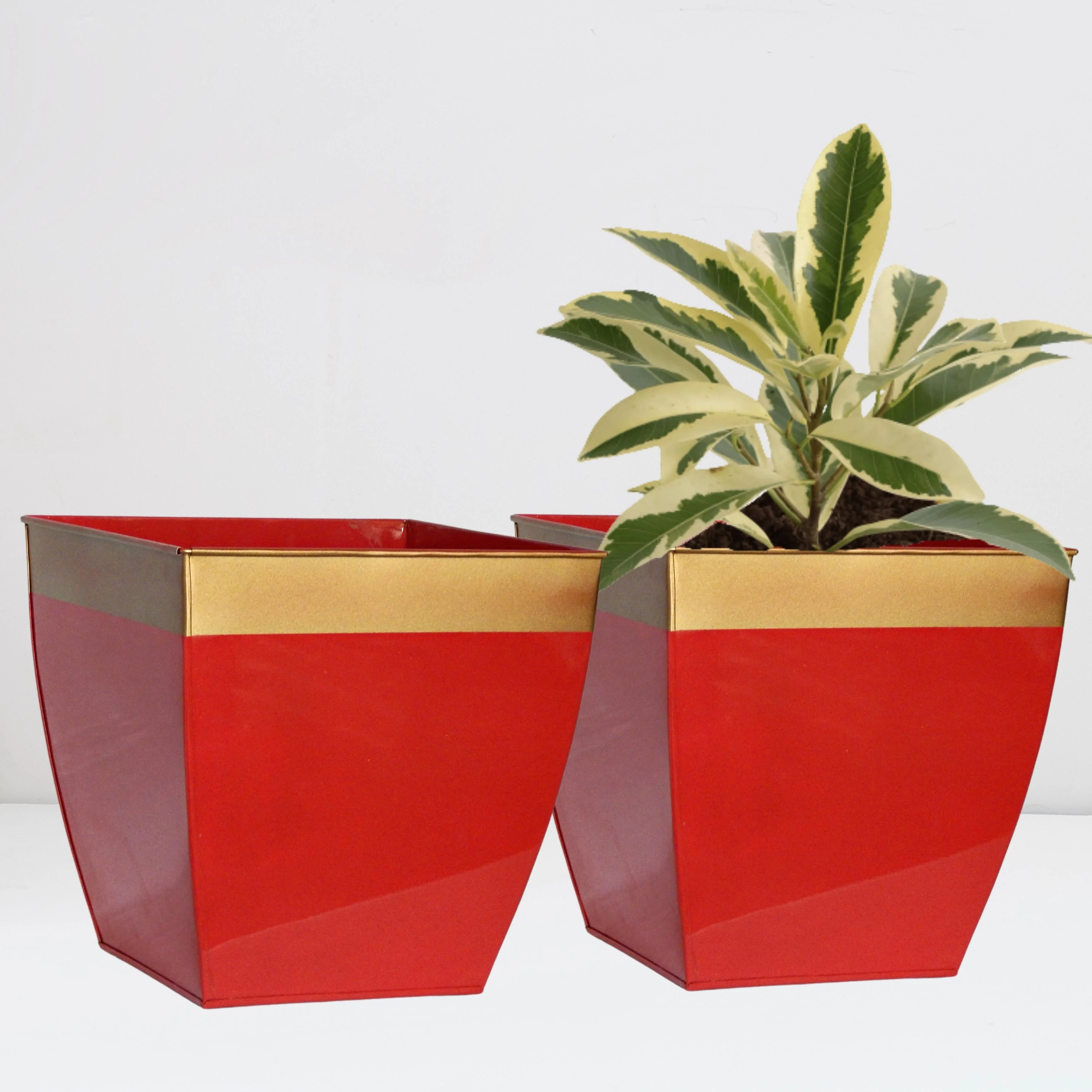 Midland 8” Metal Planter – Tapered Square | Red - Image 2