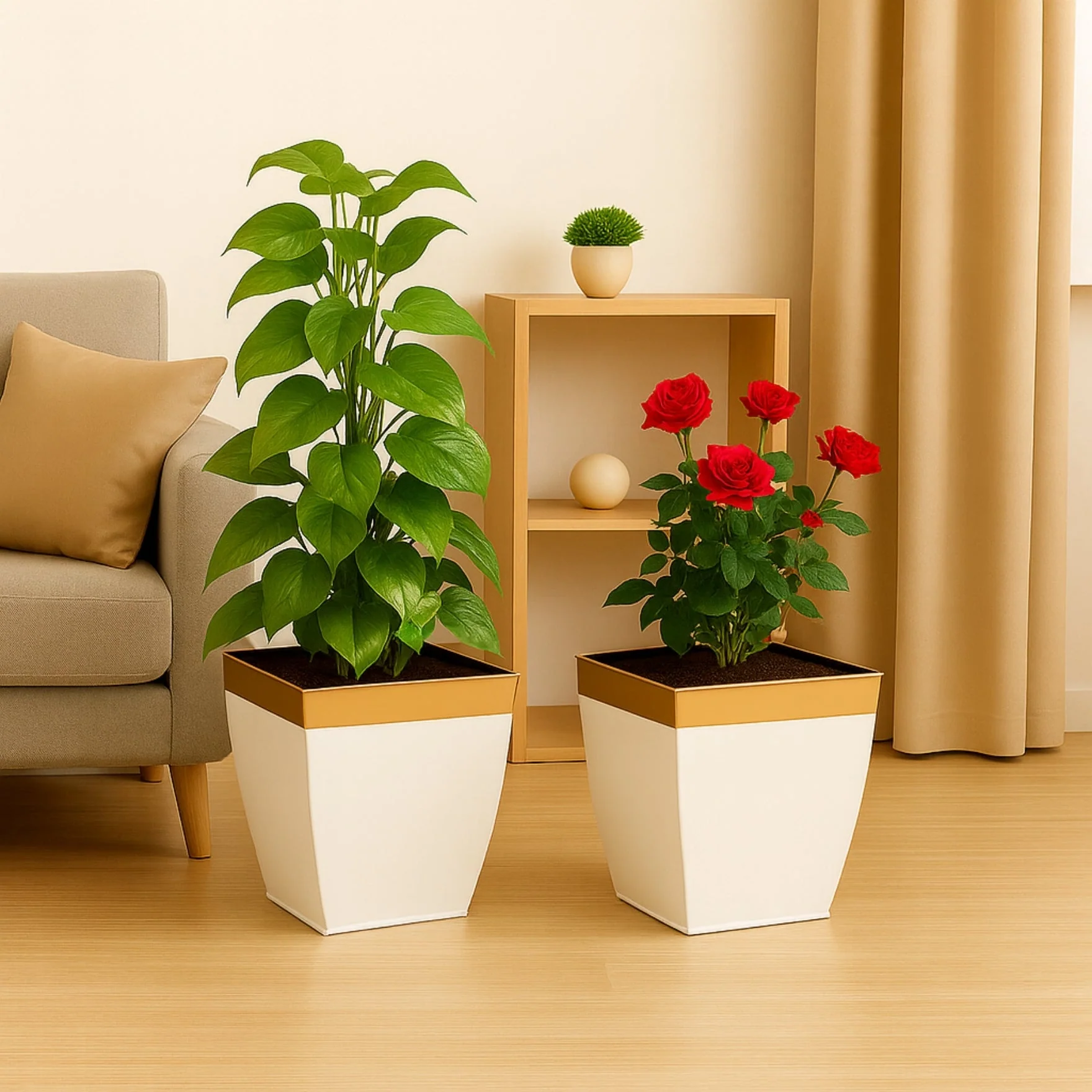 Midland 8” Metal Planter – Tapered Square | White