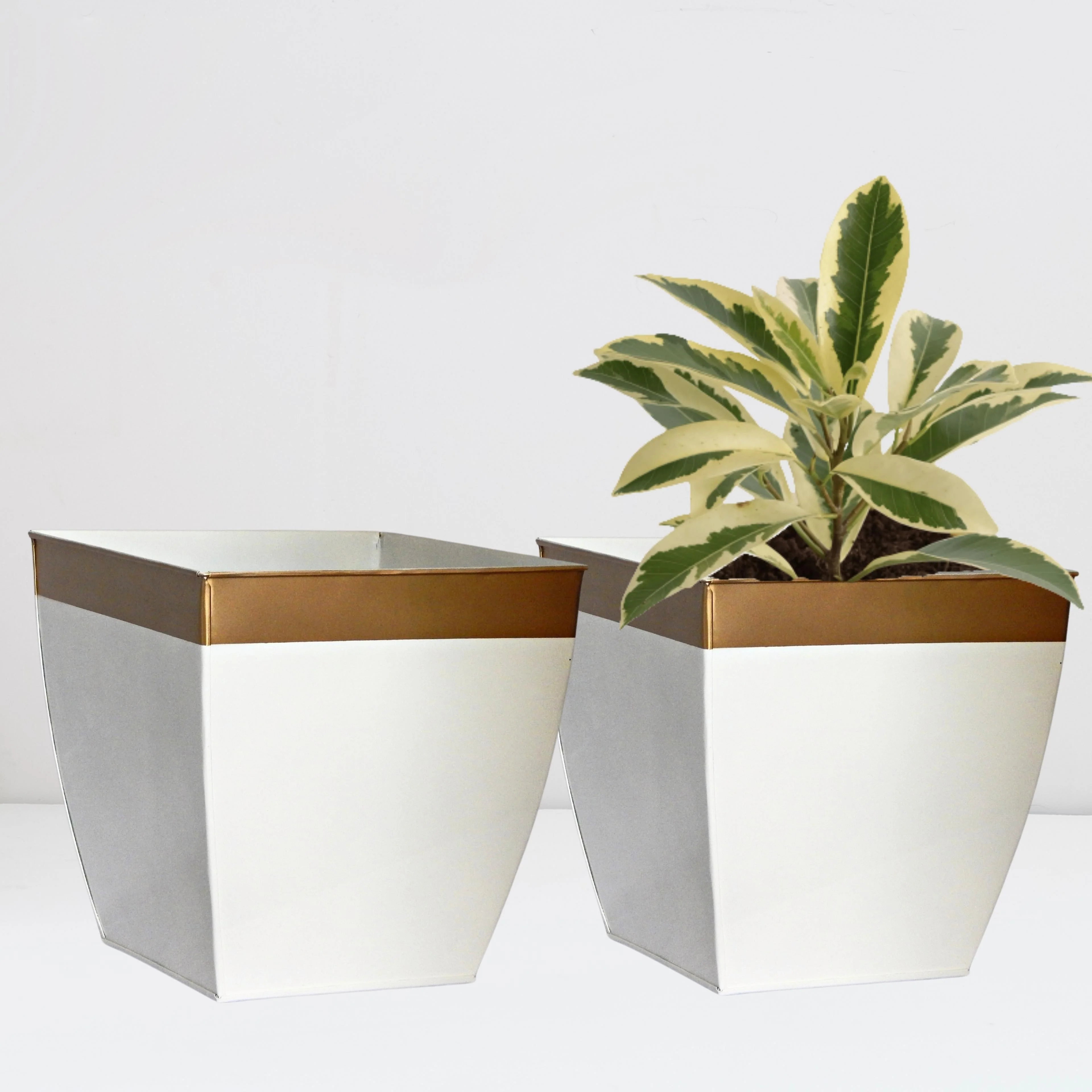 Midland 8” Metal Planter – Tapered Square | White - Image 2