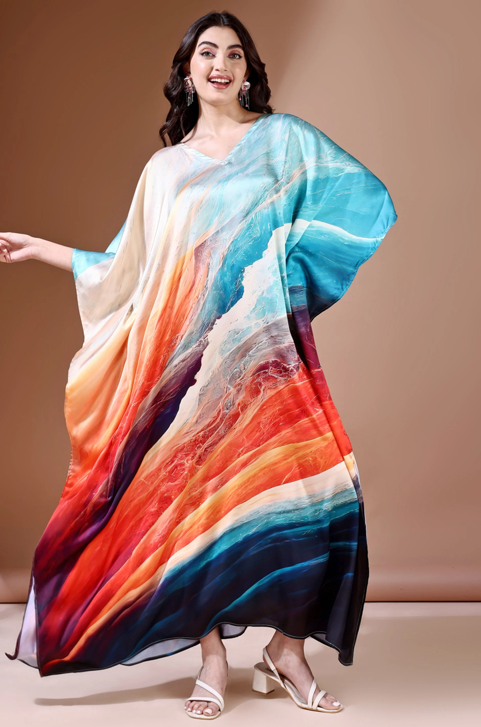 Midnight Ocean Soft Satin Kaftan With Digital Print - Image 4