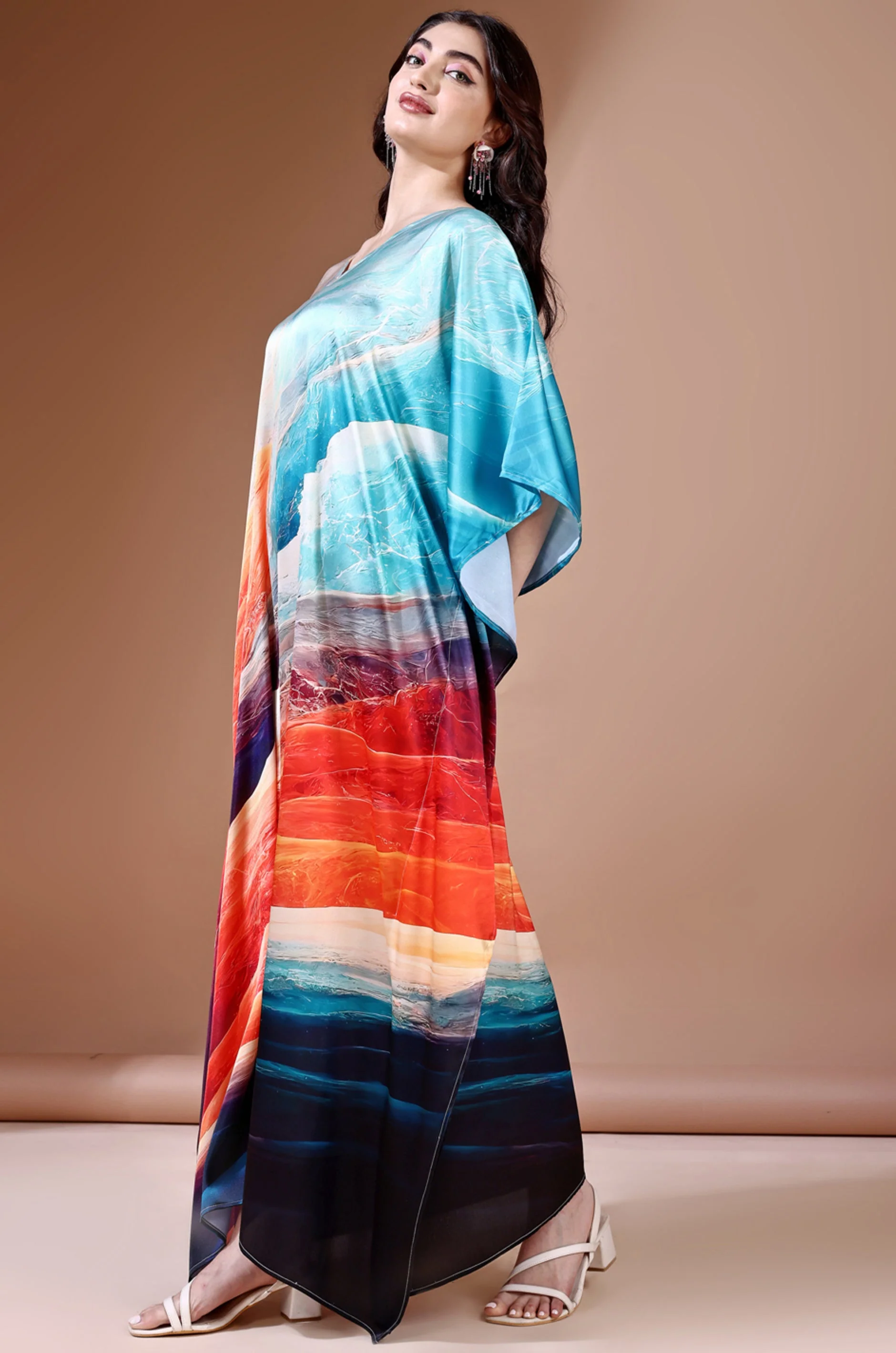 Midnight Ocean Soft Satin Kaftan With Digital Print - Image 5