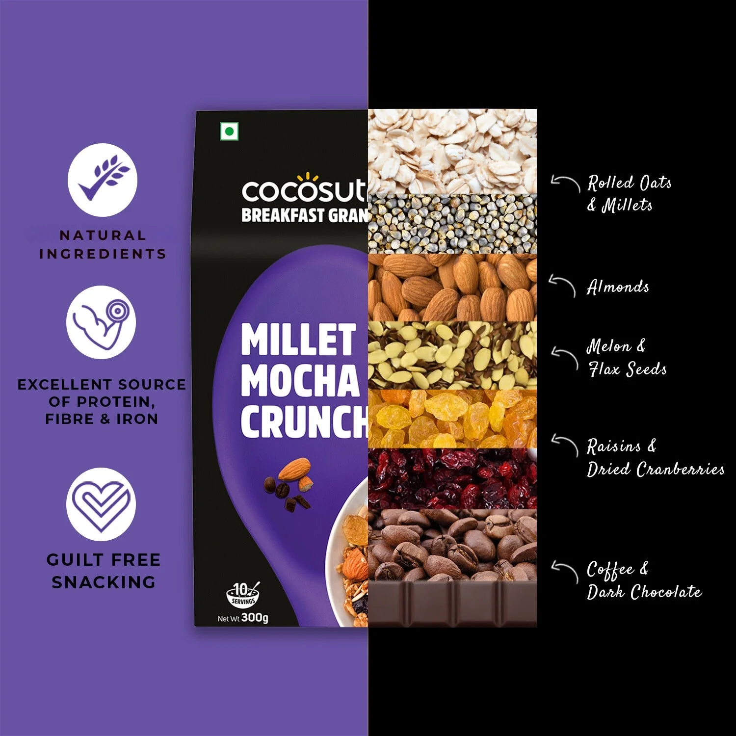 Millet Mocha Crunch Breakfast Granola – Coffee & Chocolate Blend | 300 g - Image 5