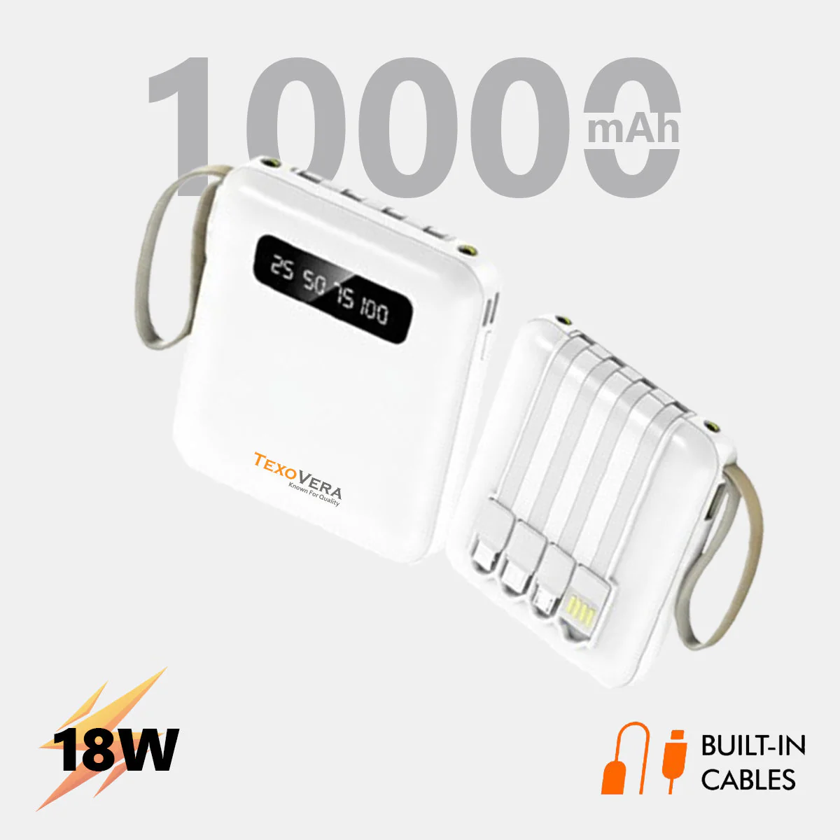 Mini 10000 mAh 18W Power Bank With 4 Cable attached - Image 4