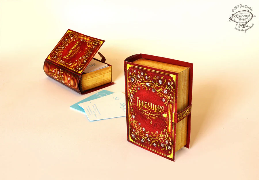 Mini Book Box: Red Design - DIY Paper Craft Kit - Image 3