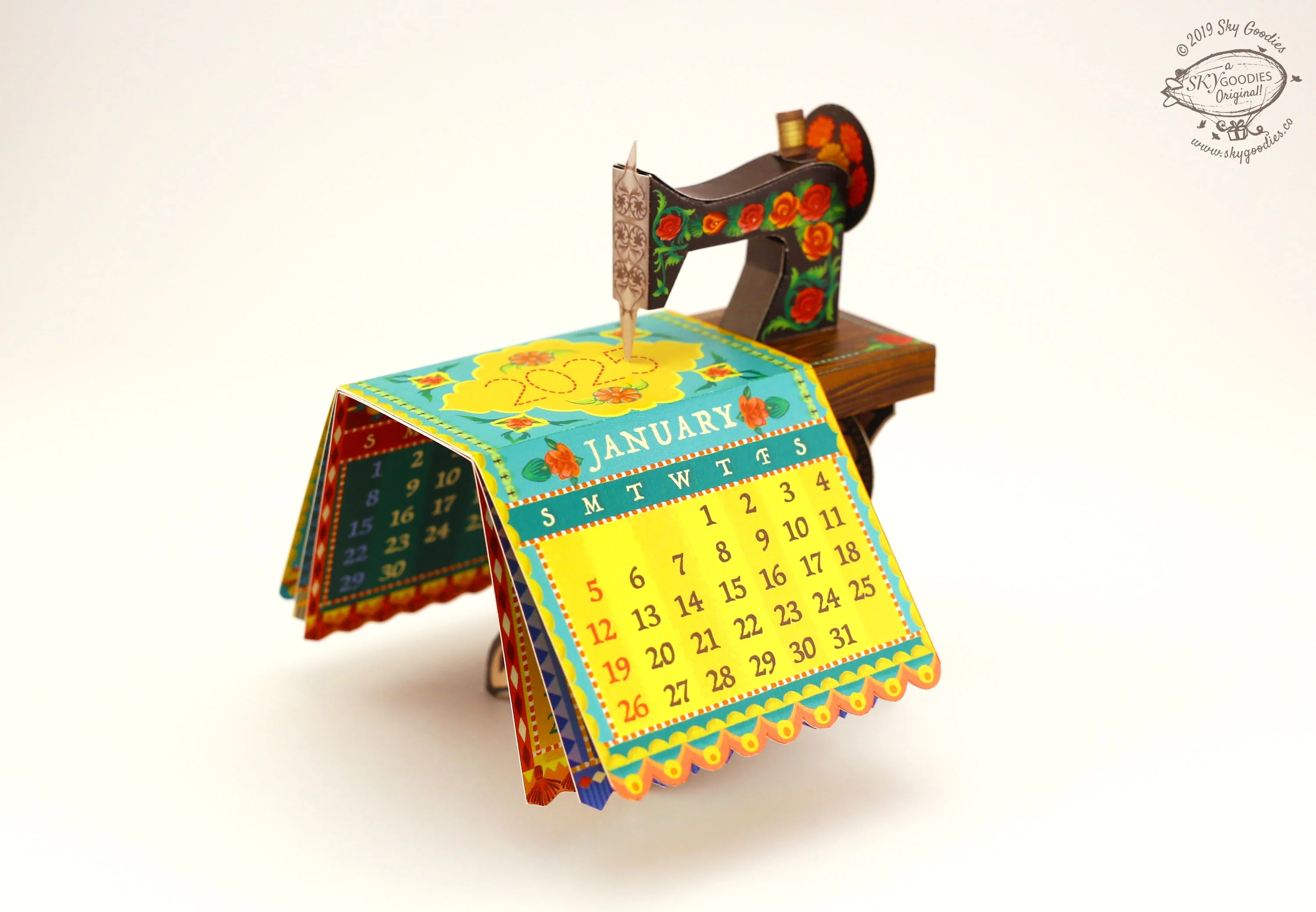 Mini Sewing Machine Desk Calendar 2025 DIY Paper Craft Kit - Image 3