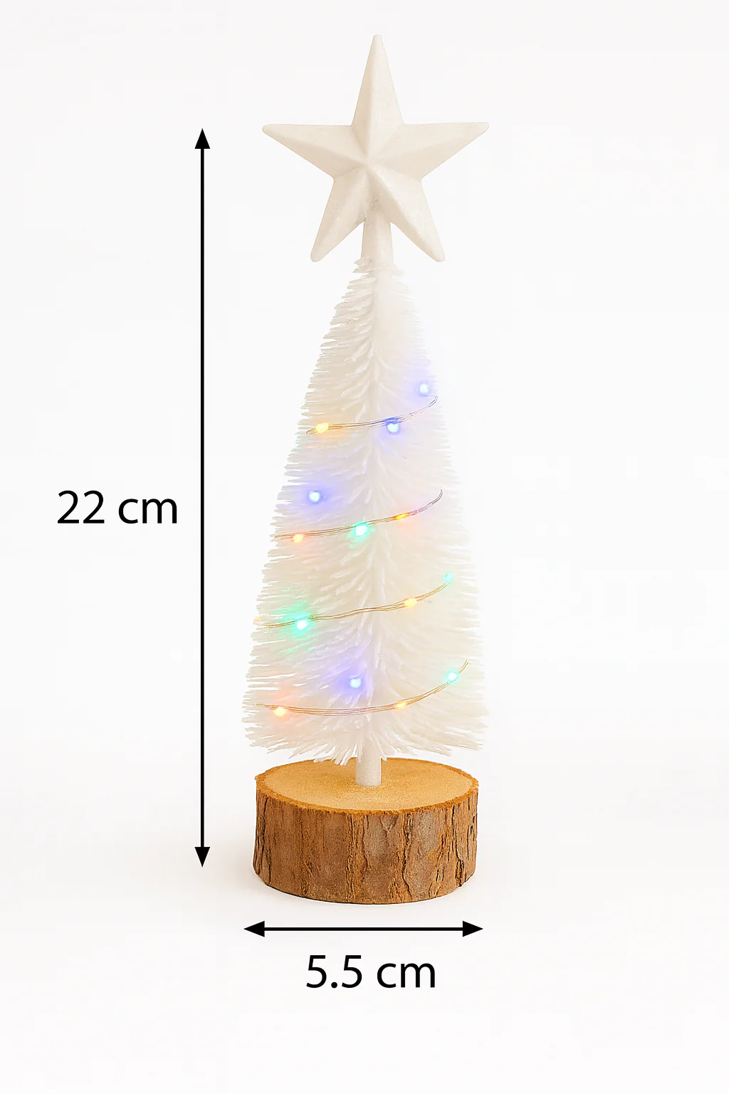 Mini White LED Christmas Tree with Wooden Base Set of 2 - Image 5