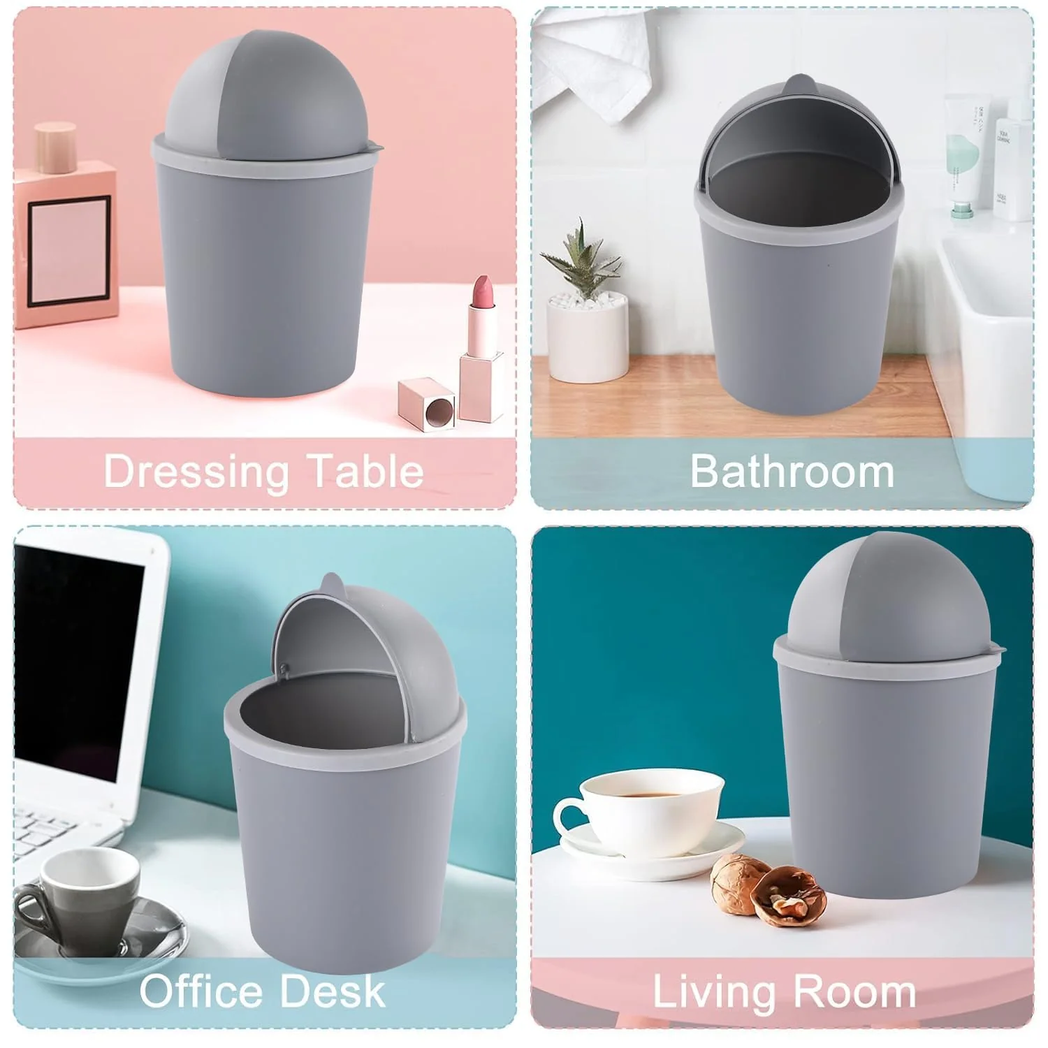 MiniBin: 1.2L Cute Mini Flip-Lid Desk Dustbin, Compact Tabletop Trash Can for Study Desk, Kitchen Sink, Car, Bathroom & Bedside Use - Image 2