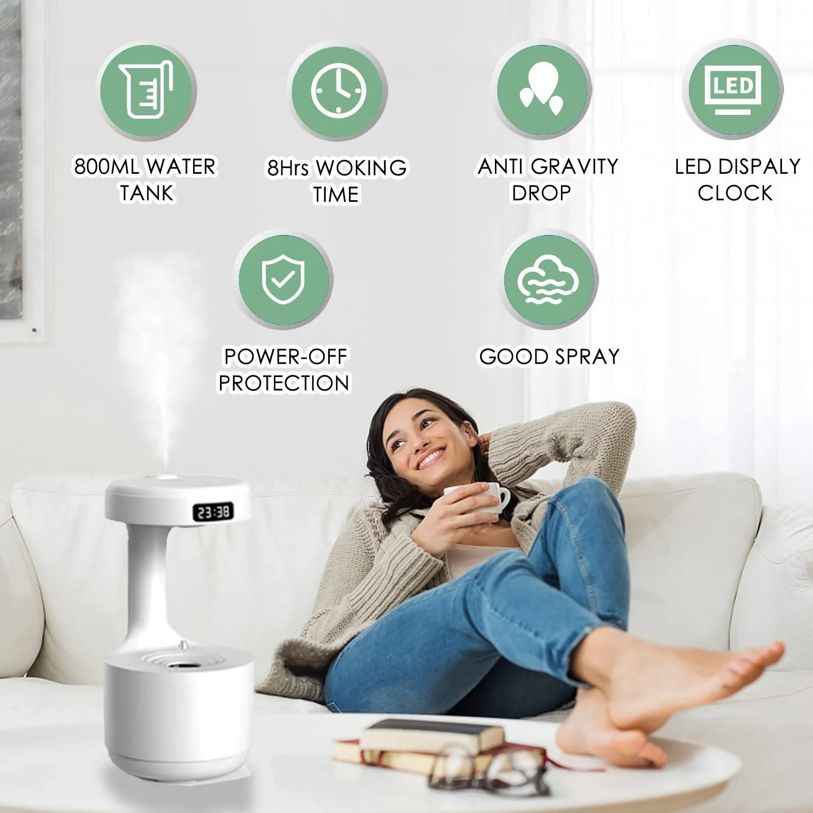 Mirage: The Illusion Anti-Gravity Humidifier with Floating Water Effect, LED Clock Display & Auto Shut-Off (800ml) - Image 6