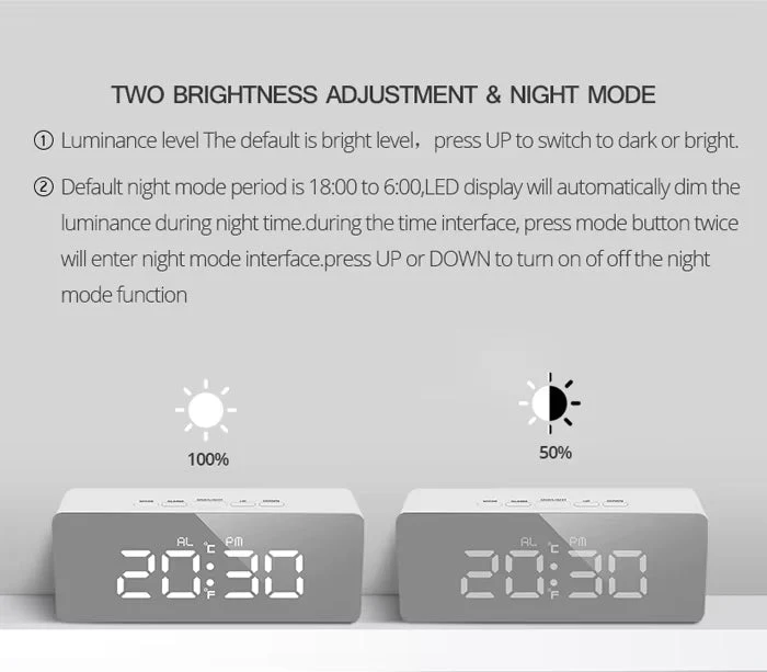 Mirror Digital Alarm Clock For Office Desk, Bedroom Bedside Clock, Makeup Mirror 1pc - Image 7
