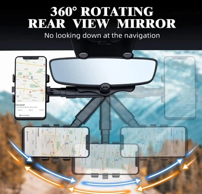 MirrorGrip: 60° Rotating Rearview Mirror Phone Holder with Anti-Shake Cradle & Adjustable Mount for Safe Driving - Image 2
