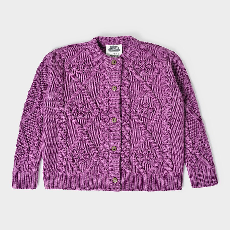 Misty Chunky Knitted Cardigan Baby Sweater For Girls Purple